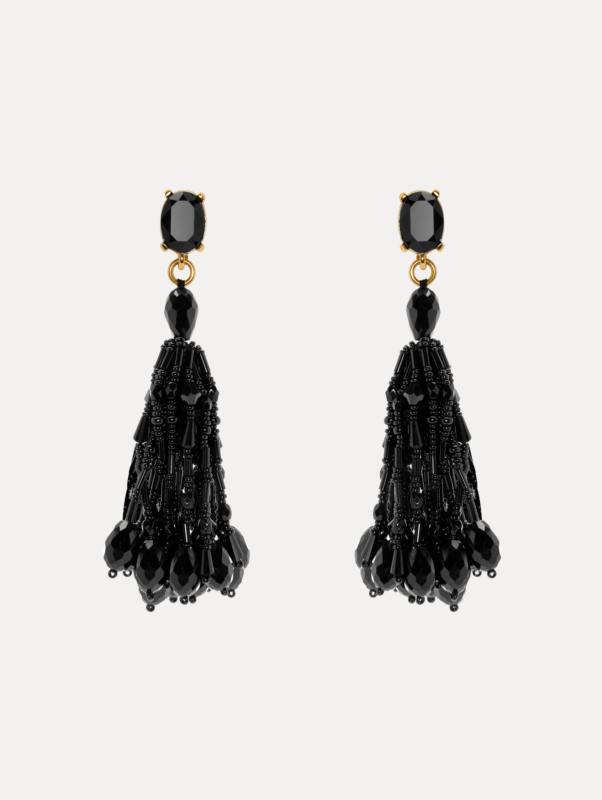 Oscar de la authentic Renta Couture Black Long Tassel Clip Earrings