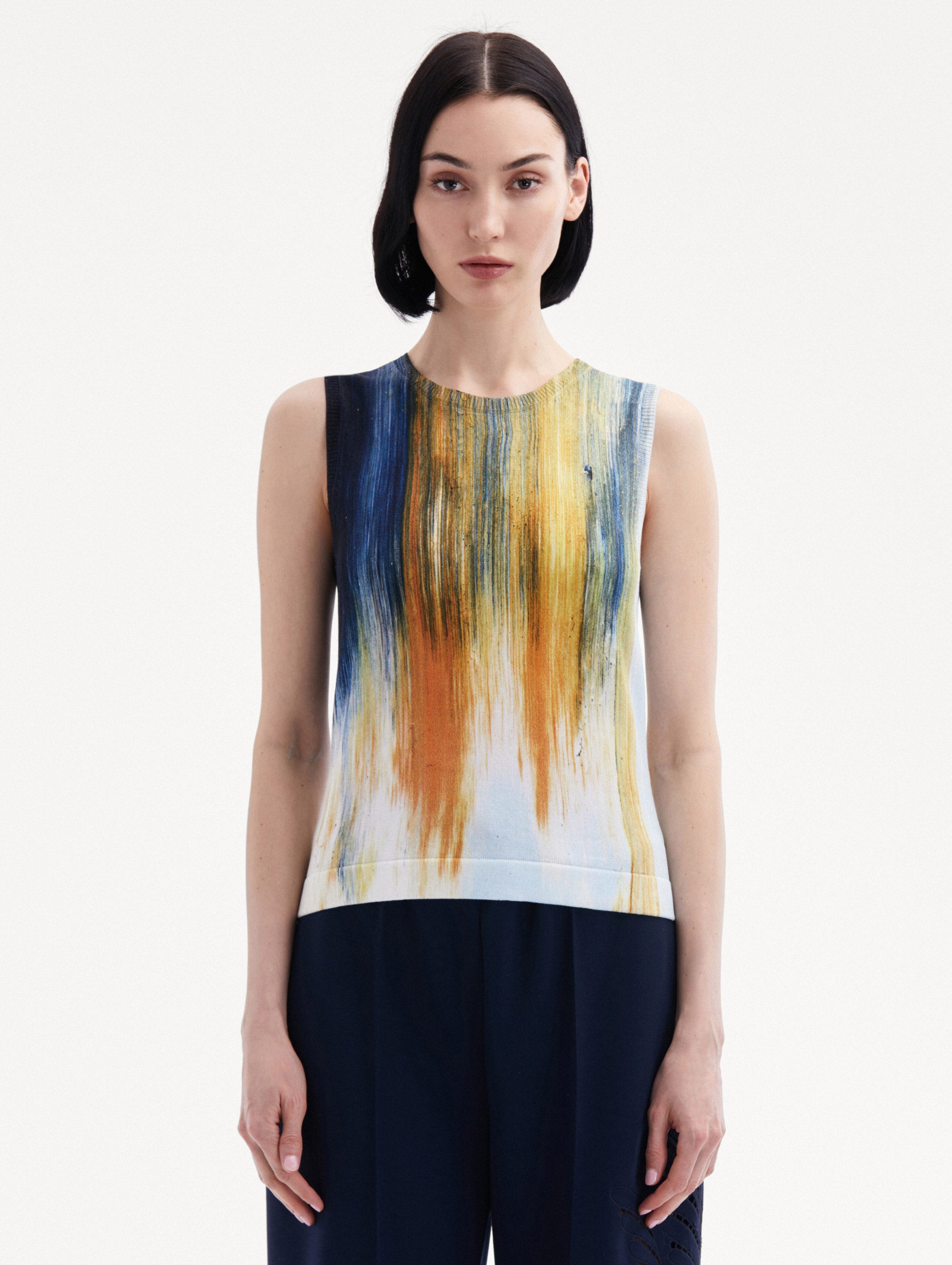 Abstract Brushstroke Printed Tank Front View