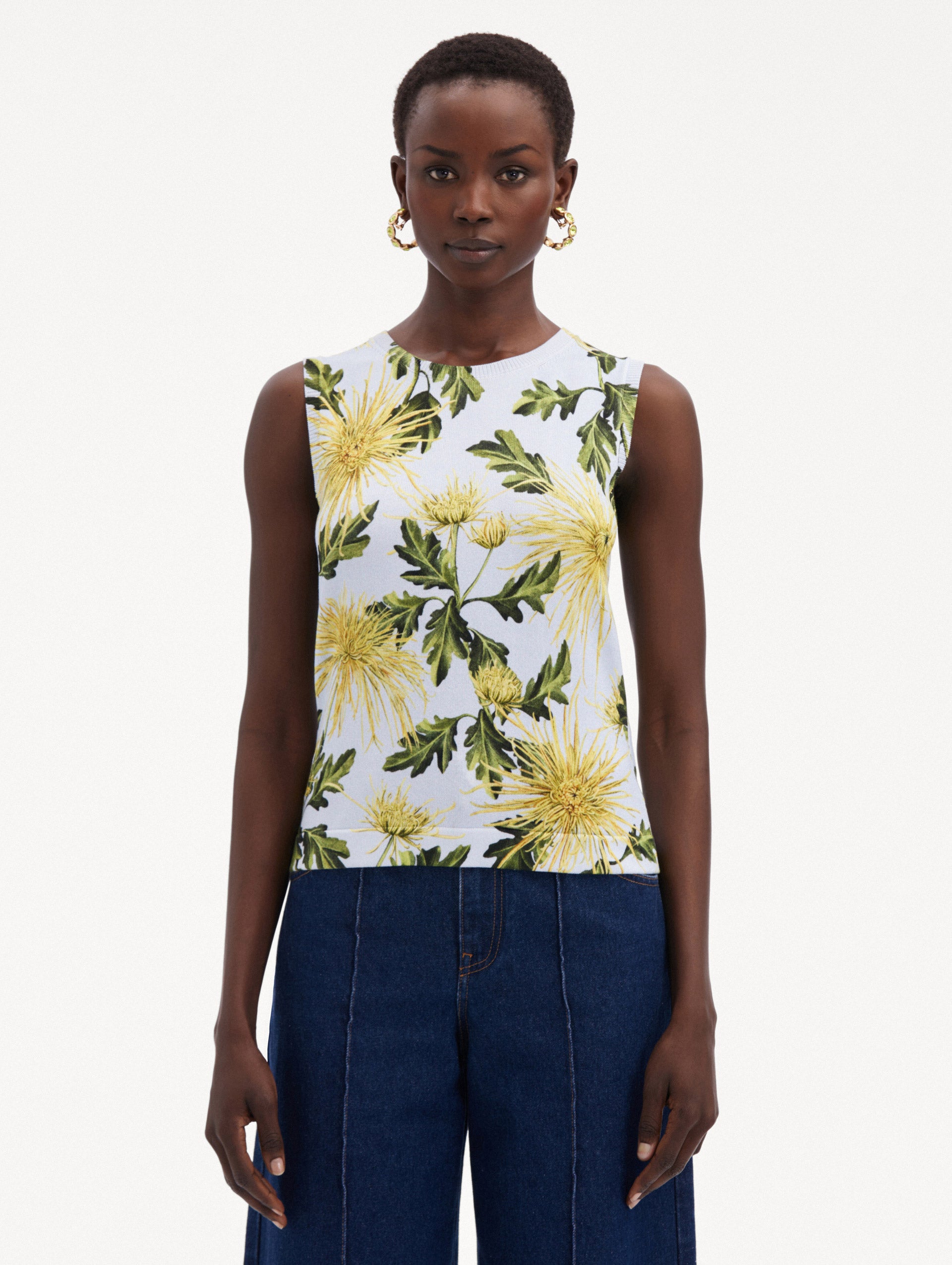 Chrysanthemum Printed Tank Front View