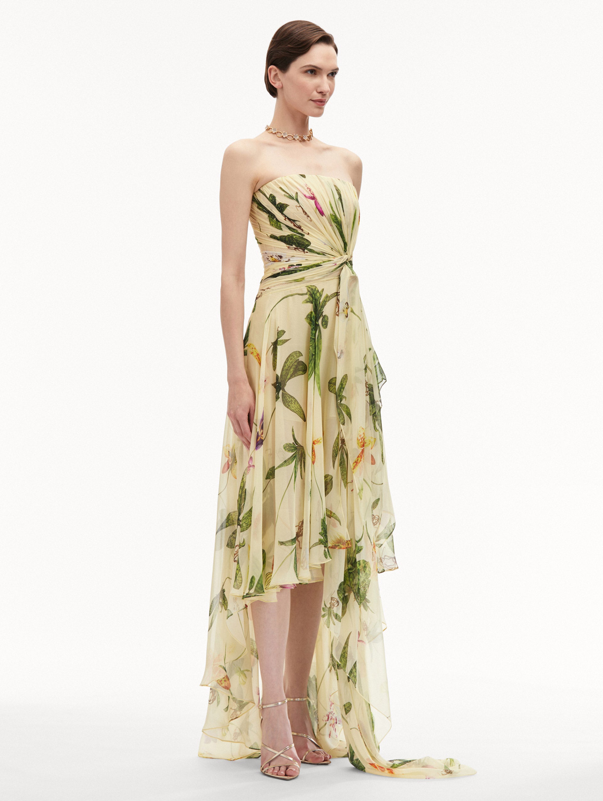 Orchid Silk Chiffon Gown Side View