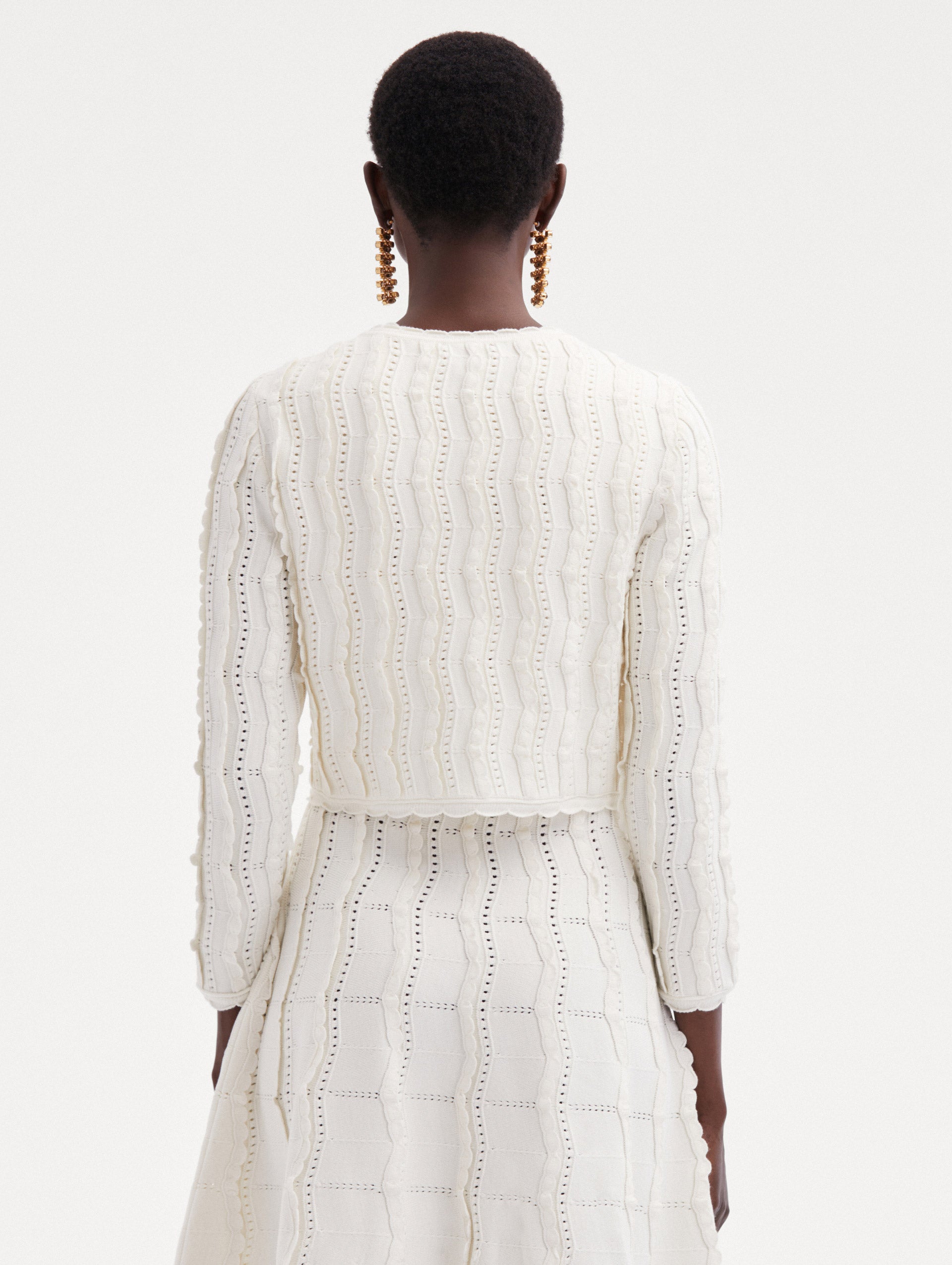 Cropped Wave Knit Cardigan Back View