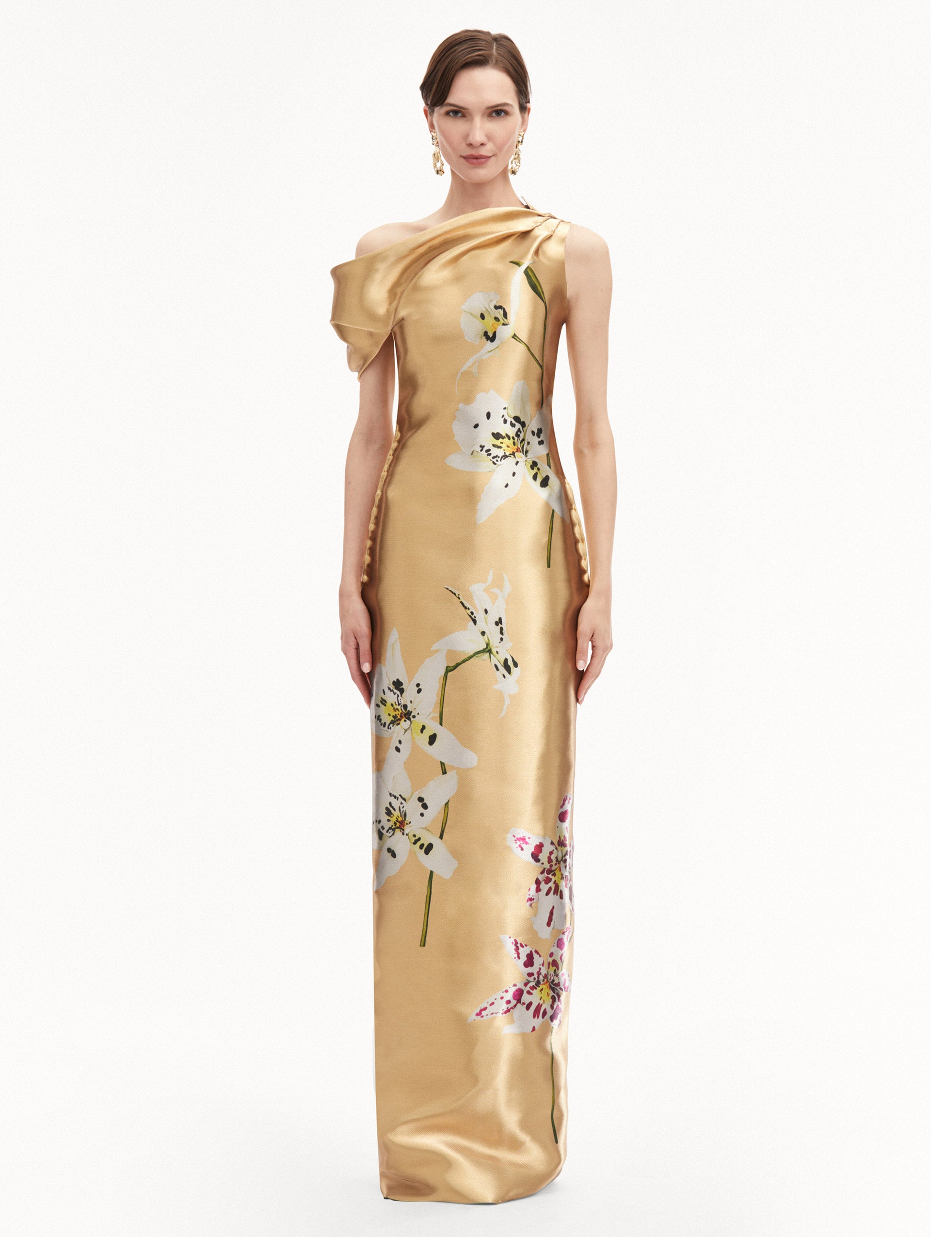 Orchid Gold Metal Organza Gown
Front View