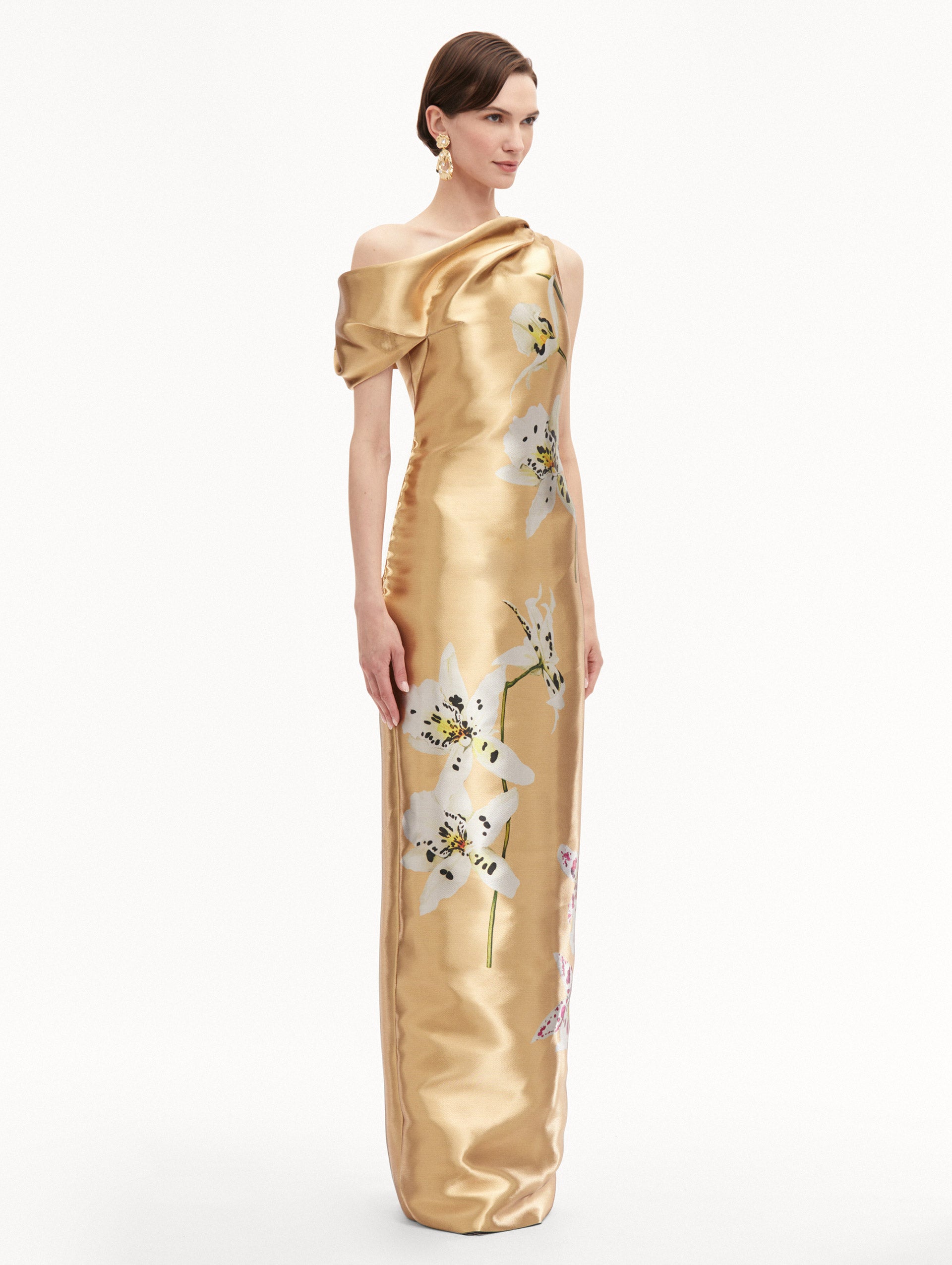 Orchid Gold Metal Organza Gown
Side View