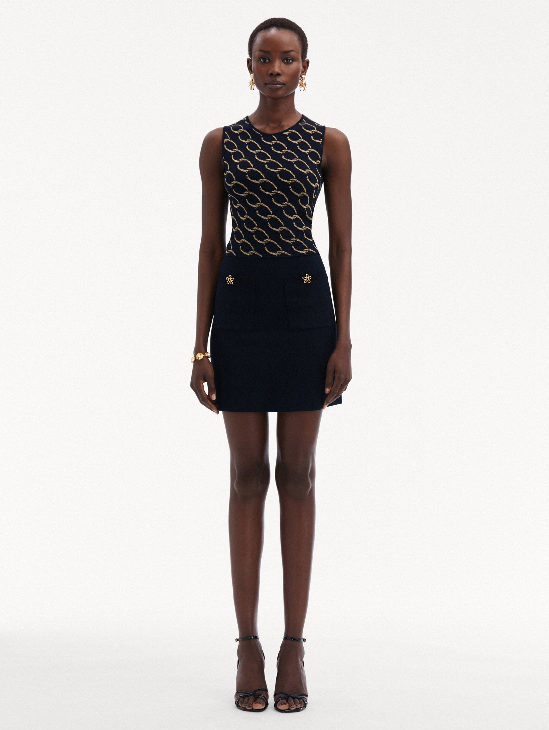 Oscar Chain-Link Knit Dress Front View