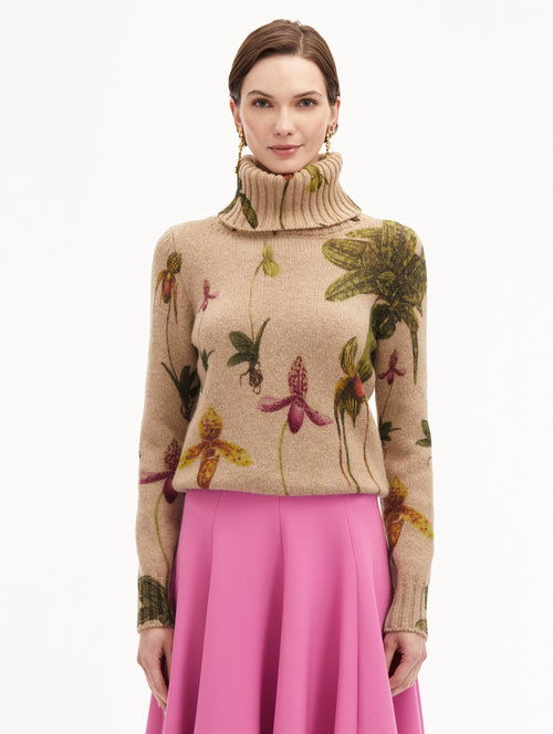 Orchid Printed Turtleneck Pullover Front View