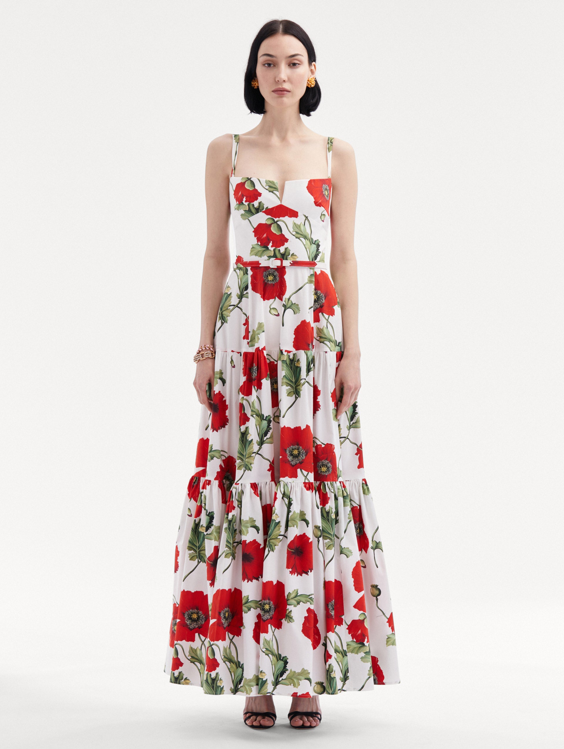 Poppy Cotton Poplin Tiered Maxi Dress Front View