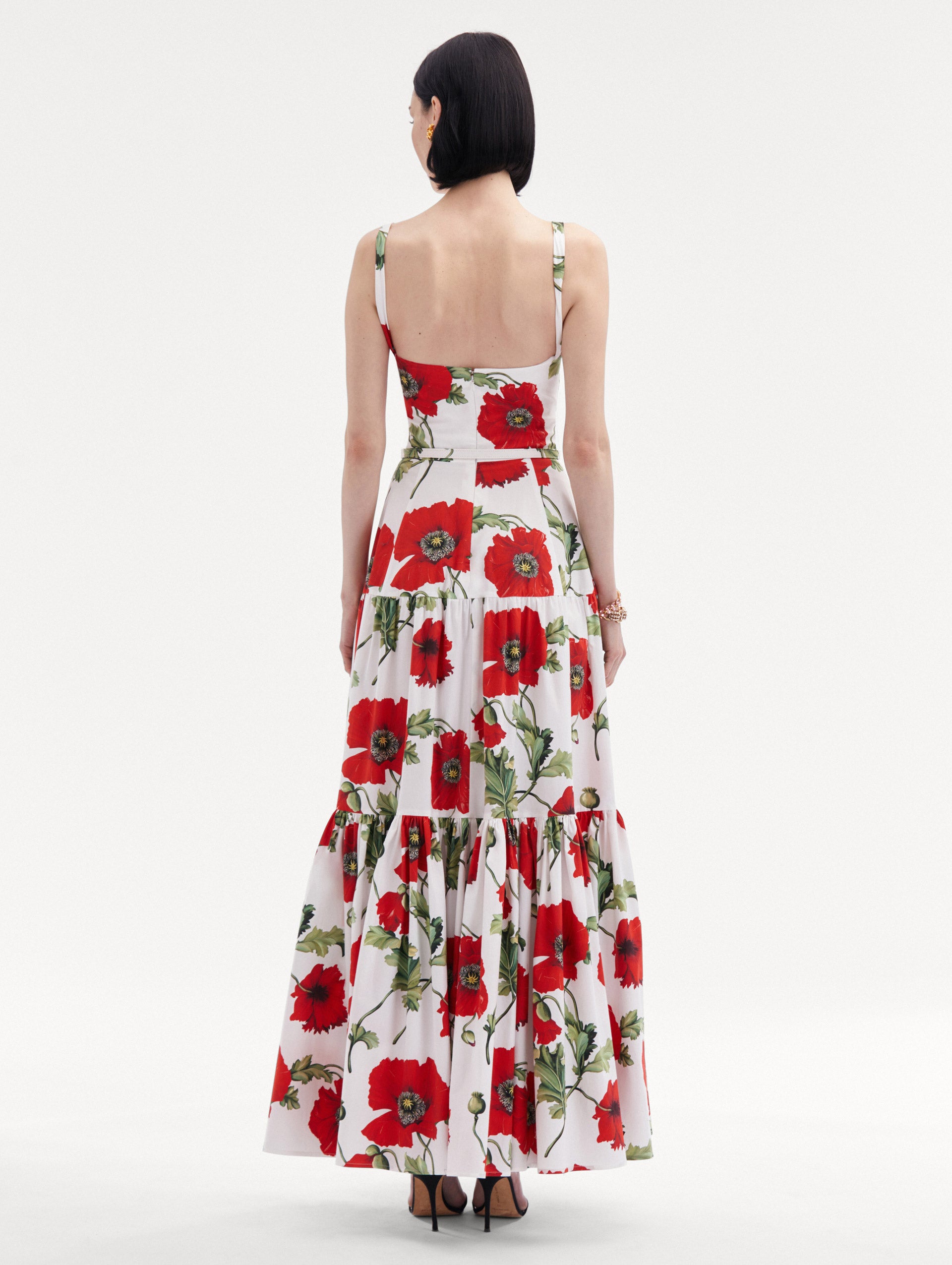 Poppy Cotton Poplin Tiered Maxi Dress Back View