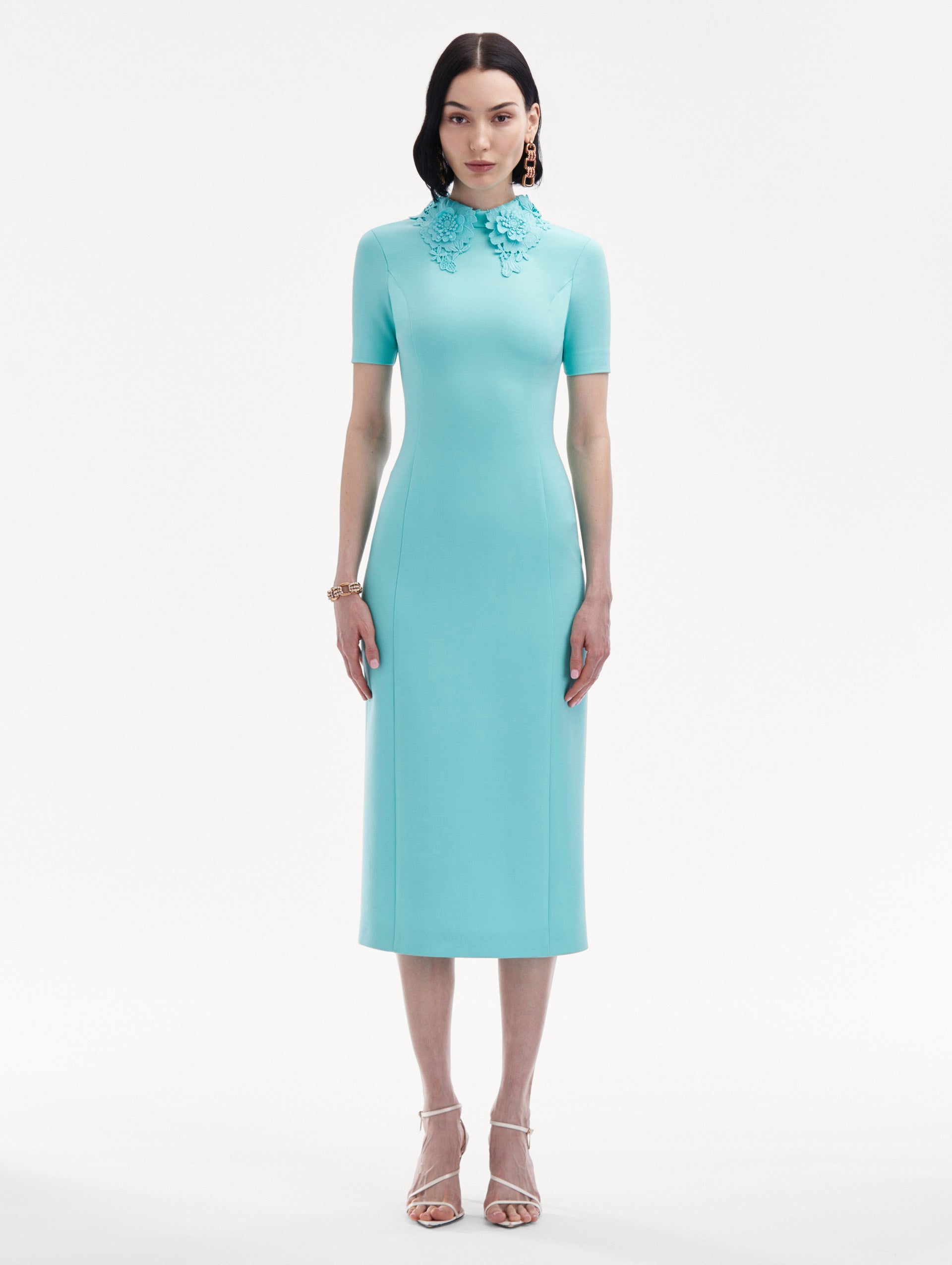 Oscar de La Renta Floral Guipure Collar Midi Dress 10