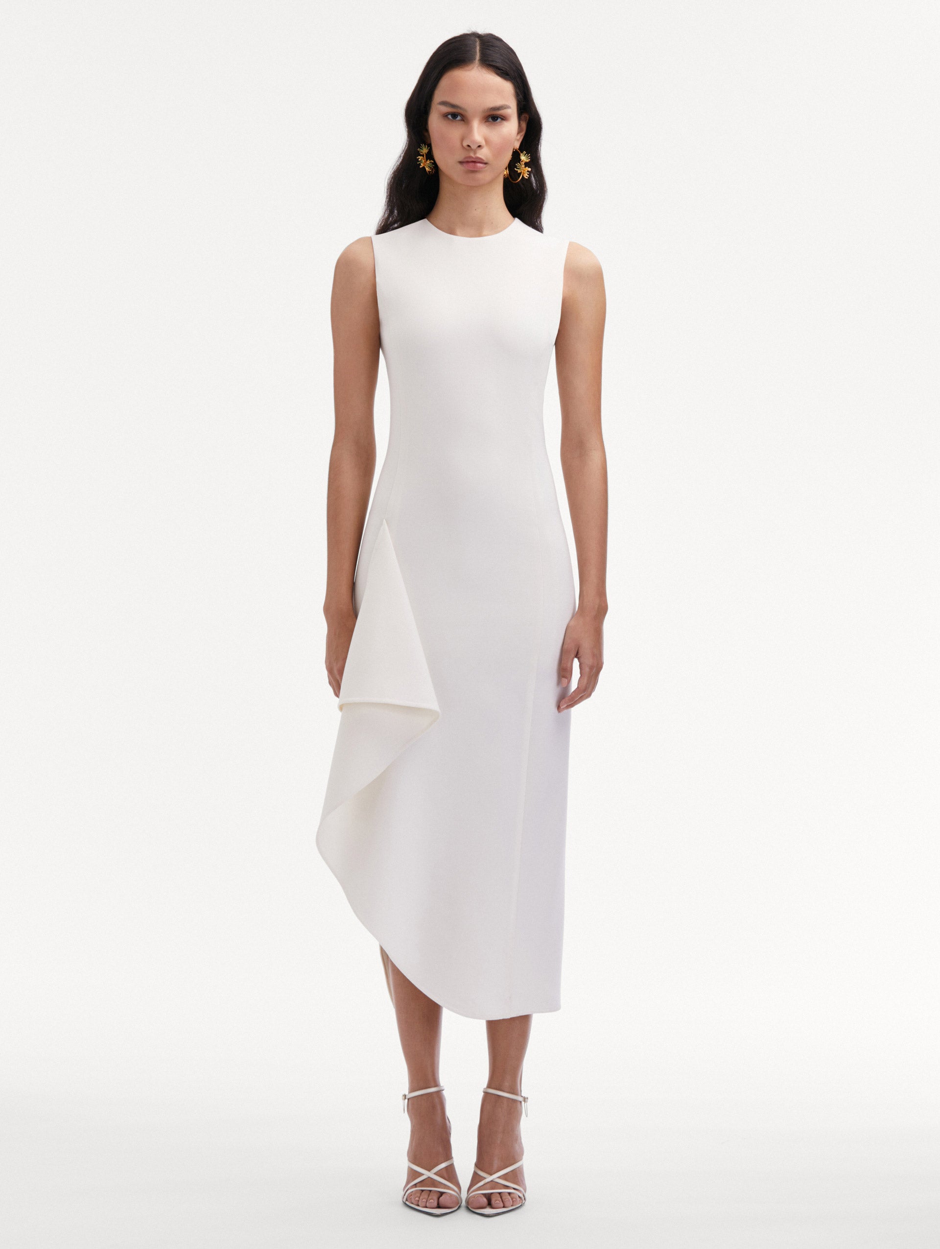 Draped Asymmetrical Wool Dress Front View