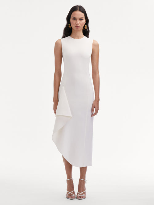 Draped Asymmetrical Wool Dress Front View