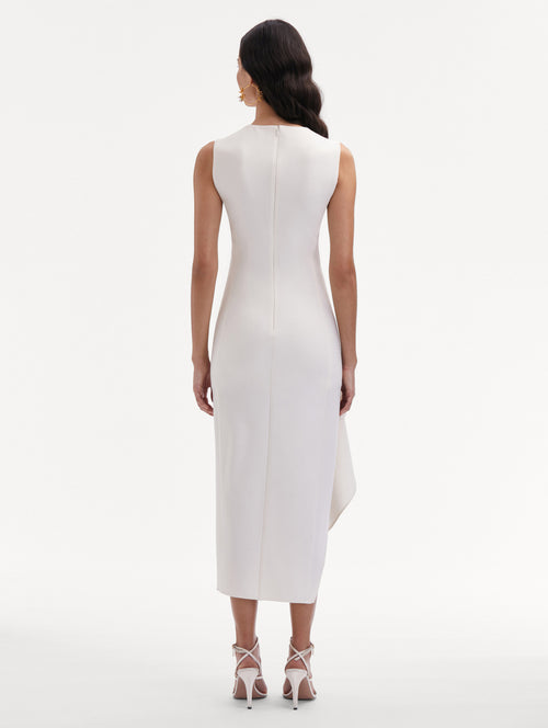 Draped Asymmetrical Wool Dress Back View