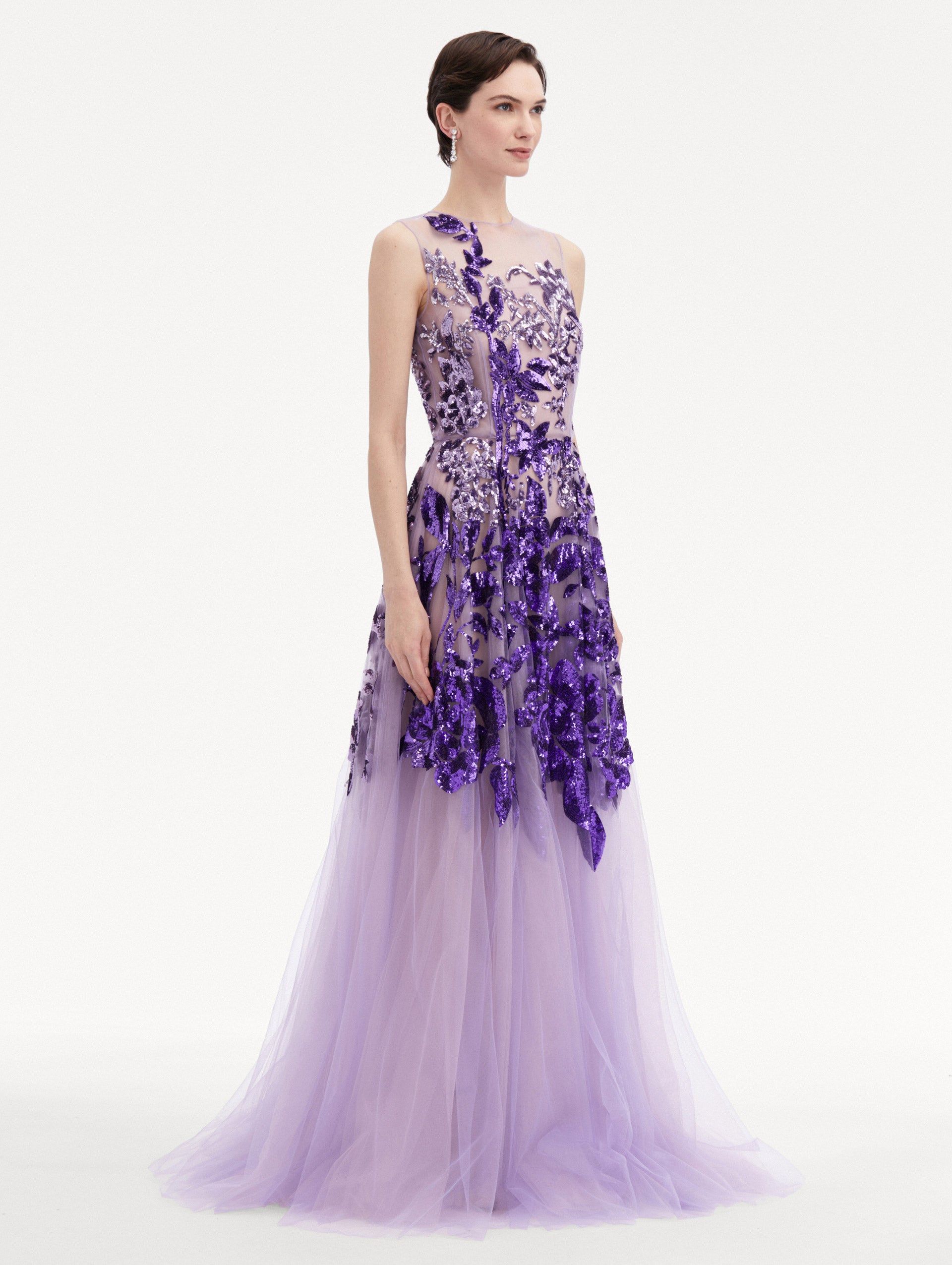 Ombré Sequin Peony Gown Side View