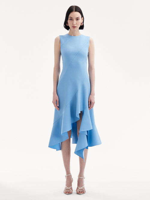 Asymmetrical Hem Wool Dress Front View