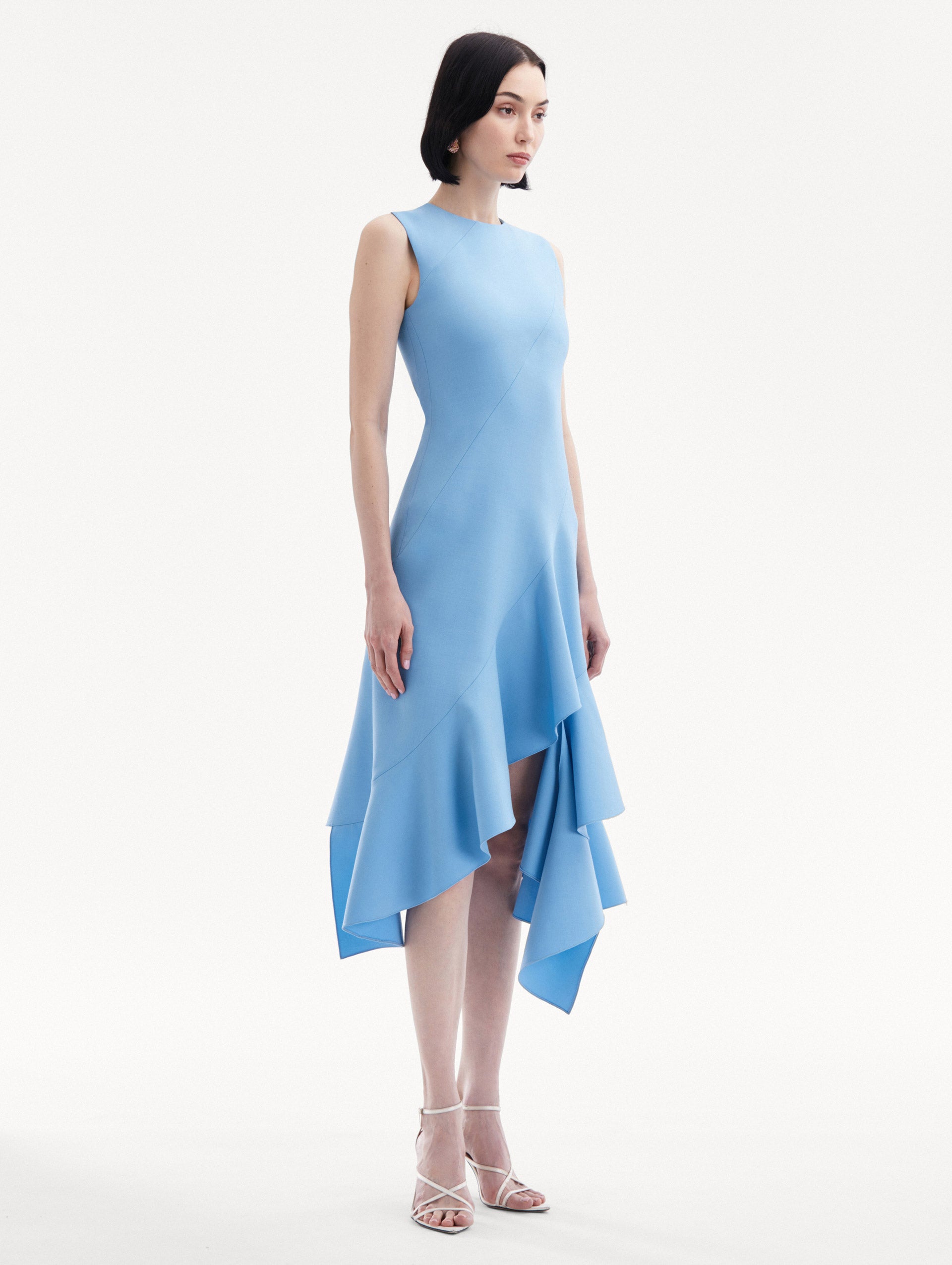 Asymmetrical Hem Wool Dress Side View