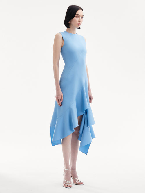 Asymmetrical Hem Wool Dress Side View