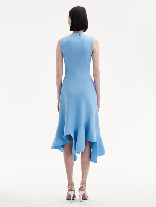 Asymmetrical Hem Wool Dress Back View