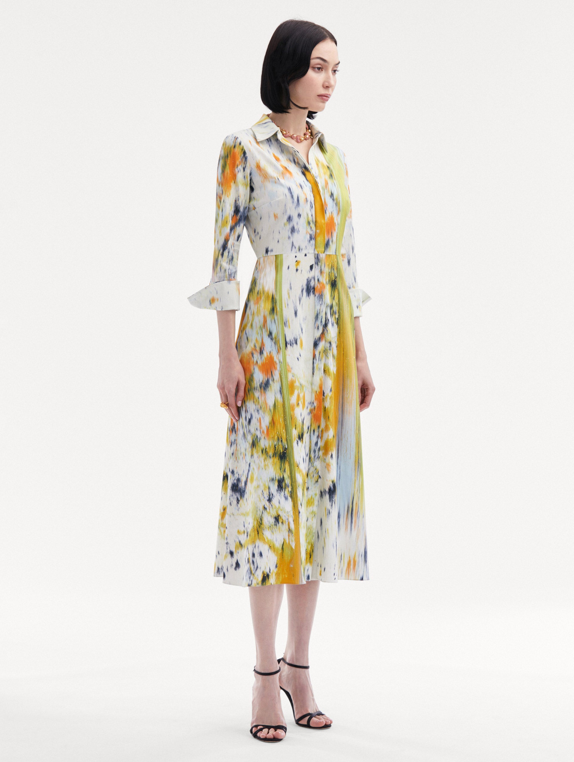 3/4 Sleeve Abstract Brushstroke Dress Side View