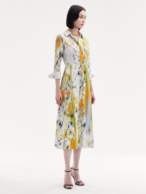 3/4 Sleeve Abstract Brushstroke Dress Side View