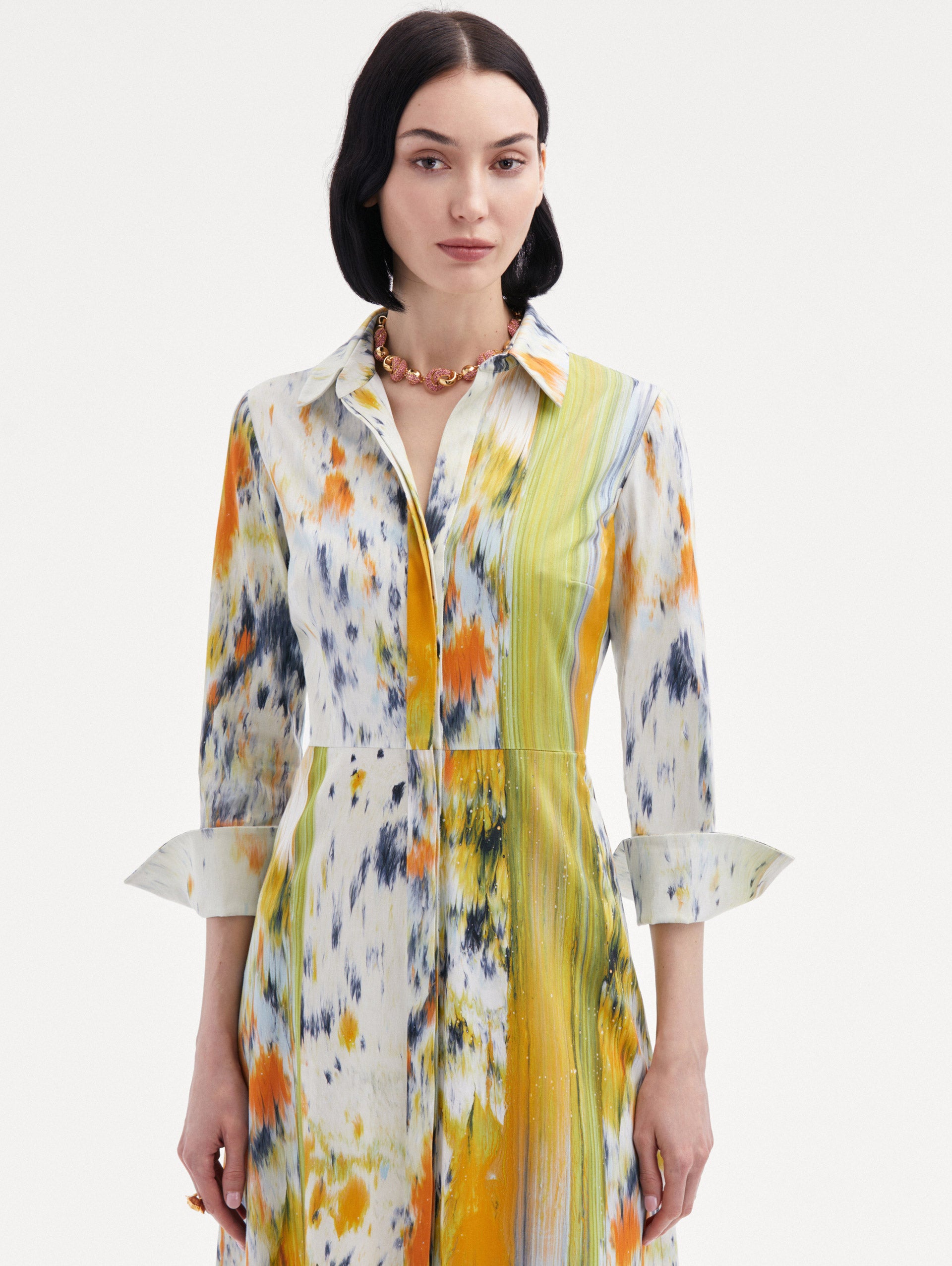 3/4 Sleeve Abstract Brushstroke Dress Zoom View