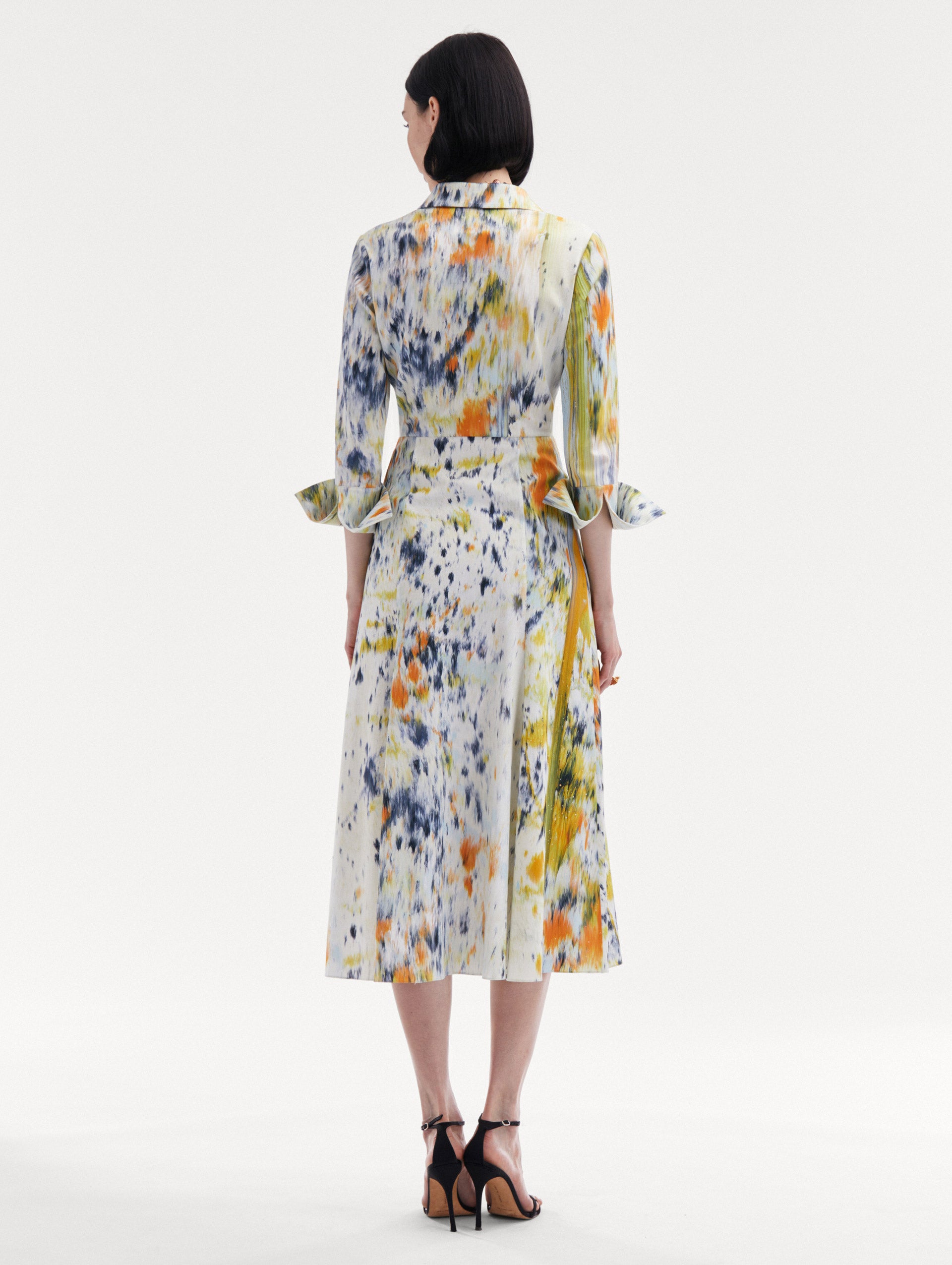 3/4 Sleeve Abstract Brushstroke Dress Back View