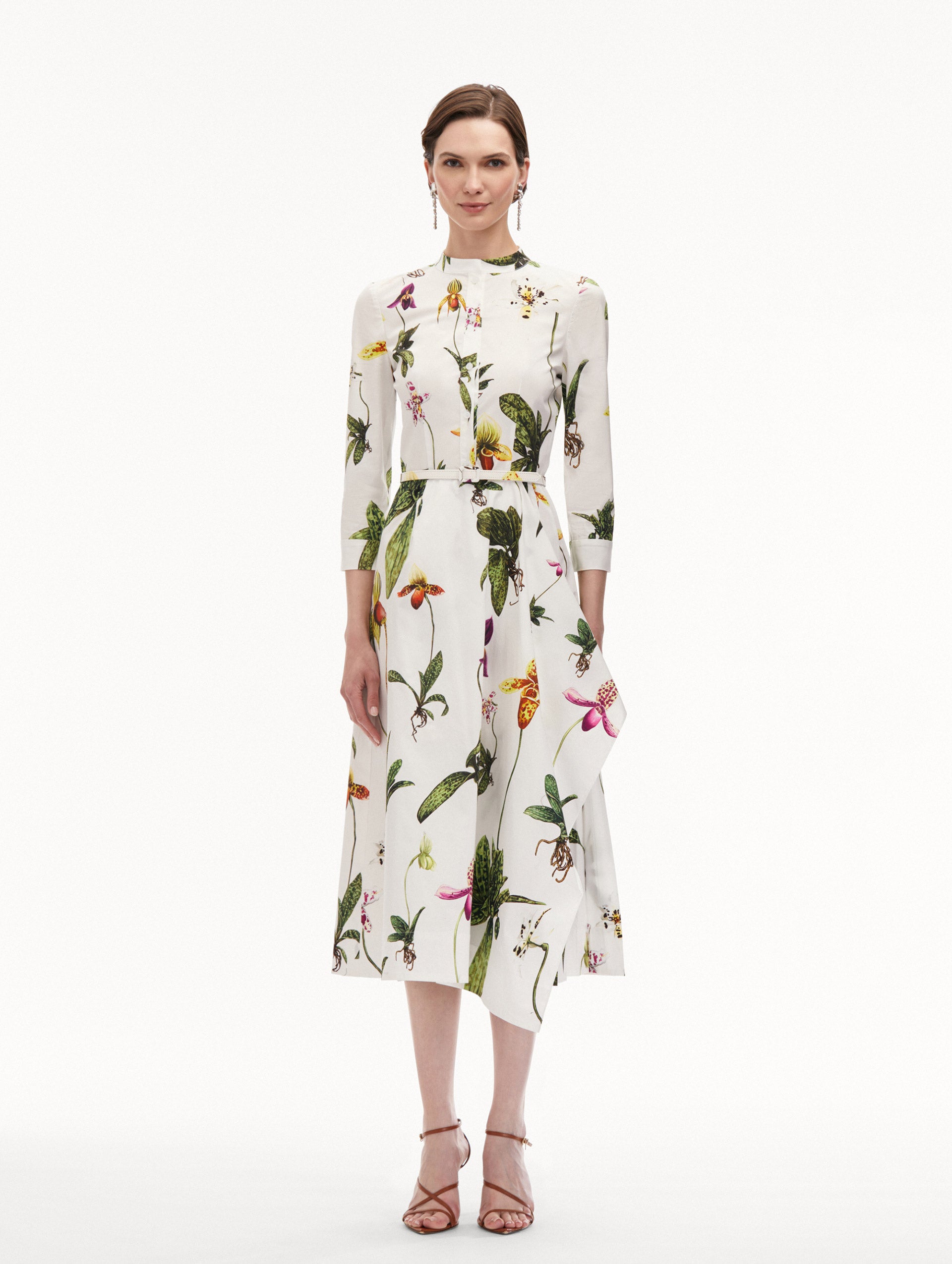 Orchid Cotton Poplin 3/4 Sleeve Dress Front View