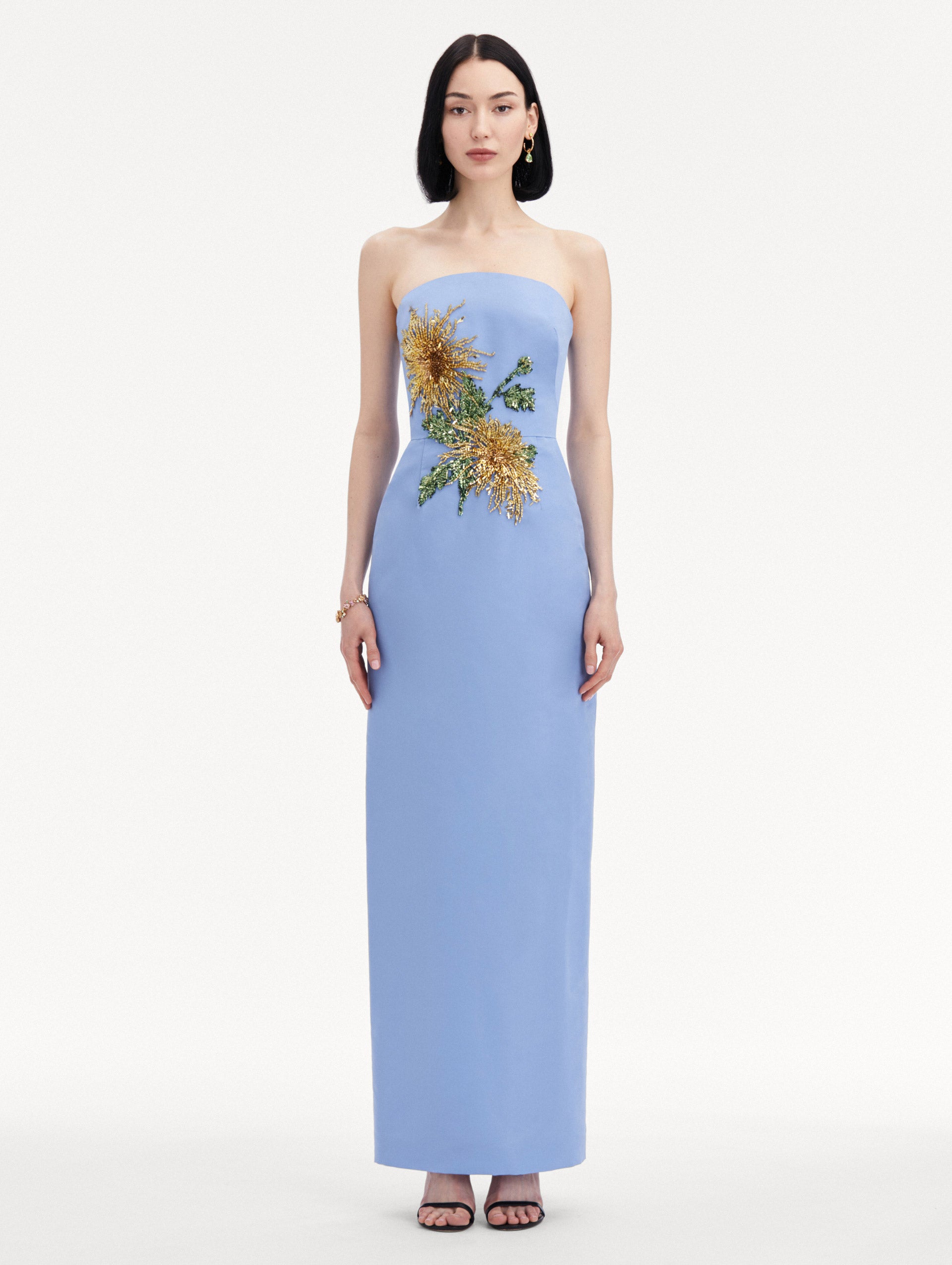 Chrysanthemum Crystal Embroidered Gown Front View