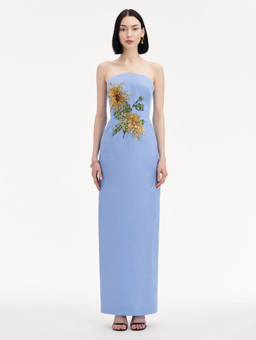 Chrysanthemum Crystal Embroidered Gown Front View