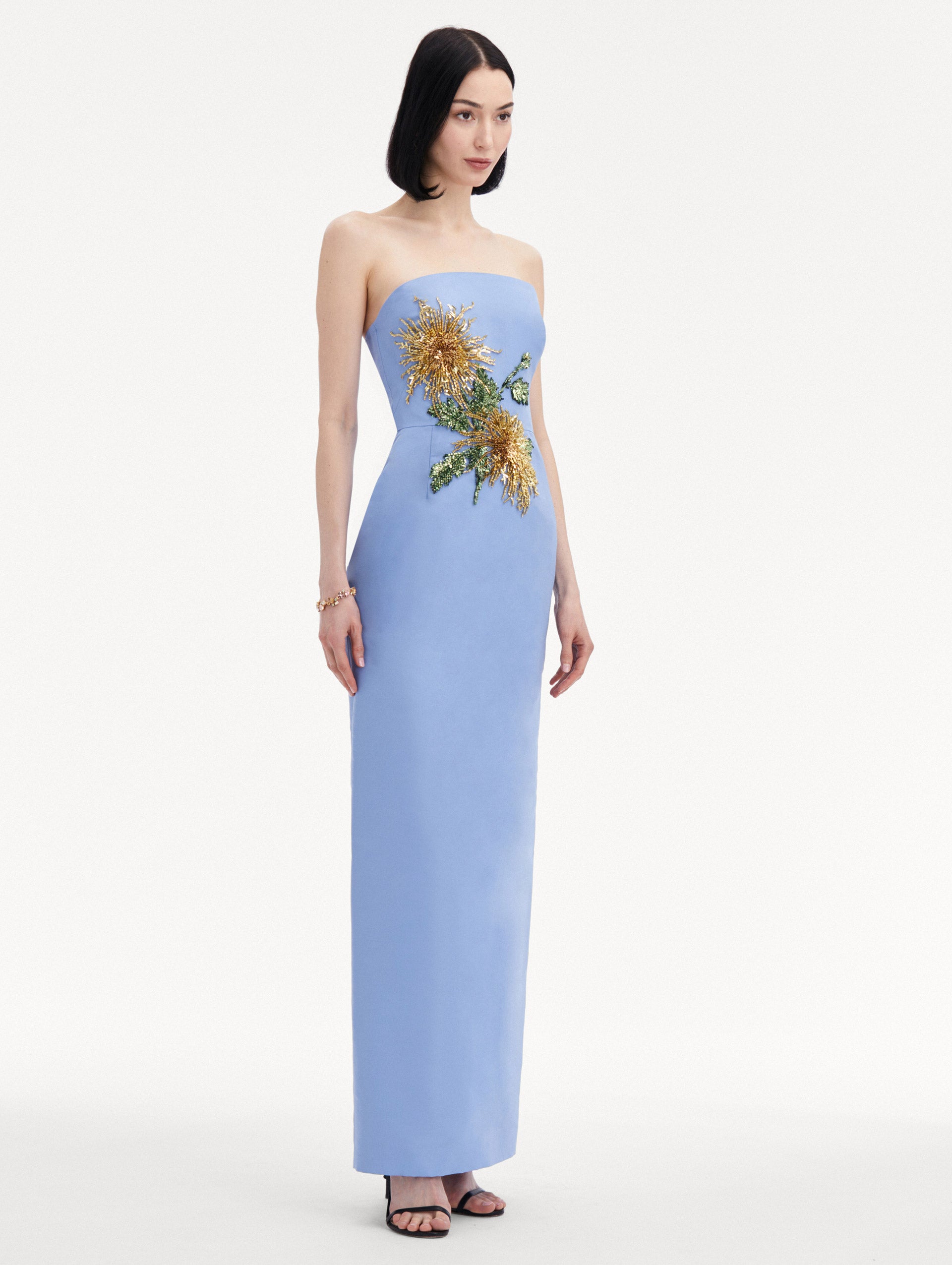 Chrysanthemum Crystal Embroidered Gown Side View