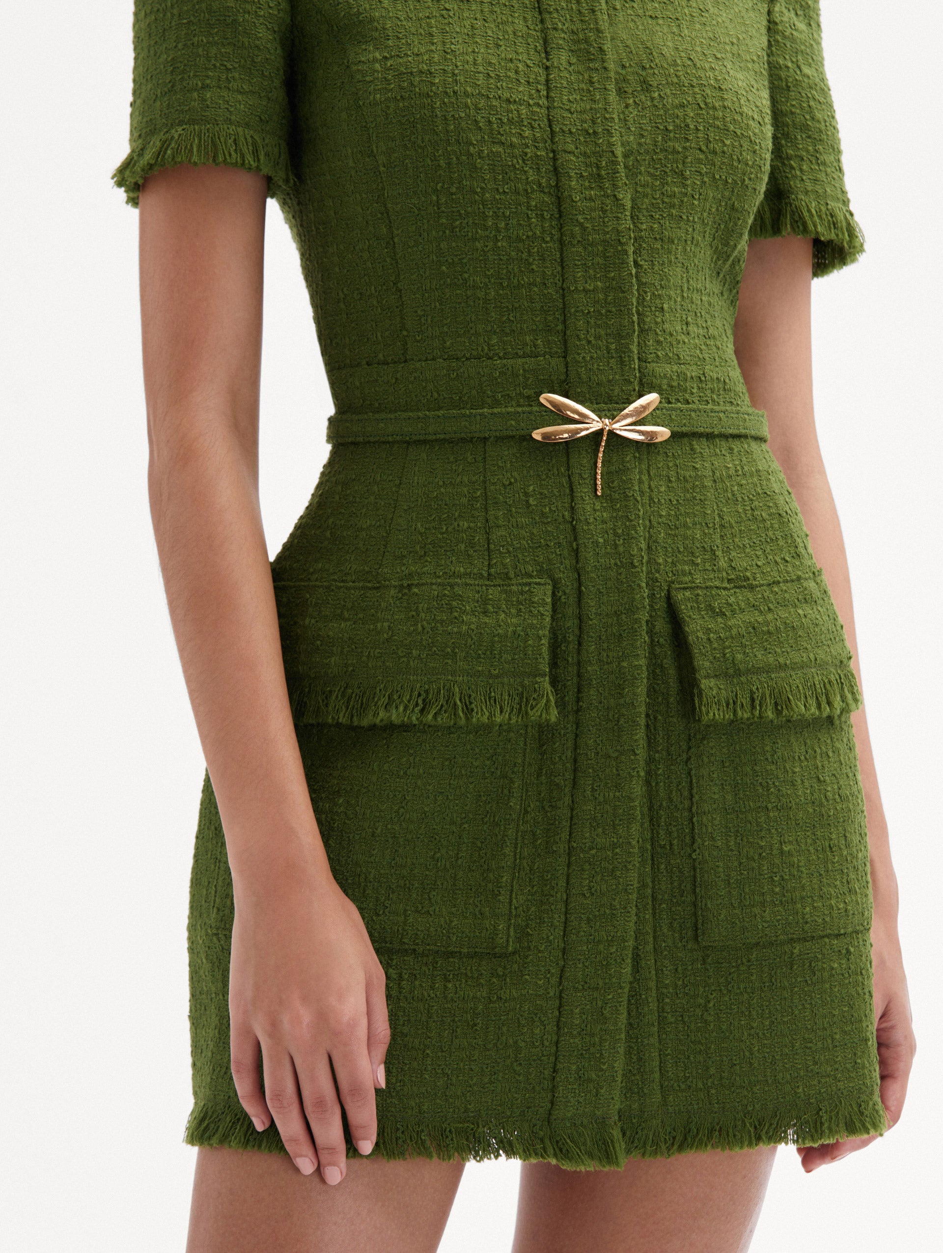 Dragonfly Belt Tweed Dress Zoom View