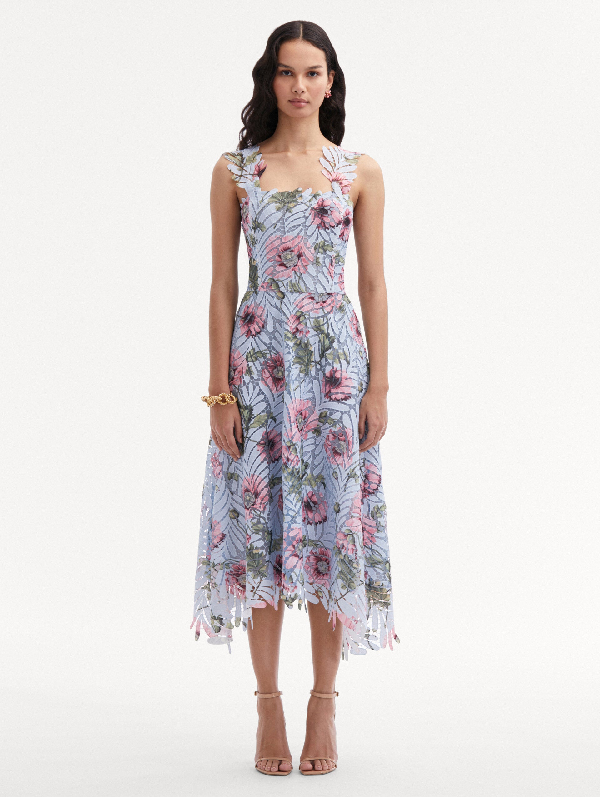 Poppy Printed Fern Guipure Dress Front View