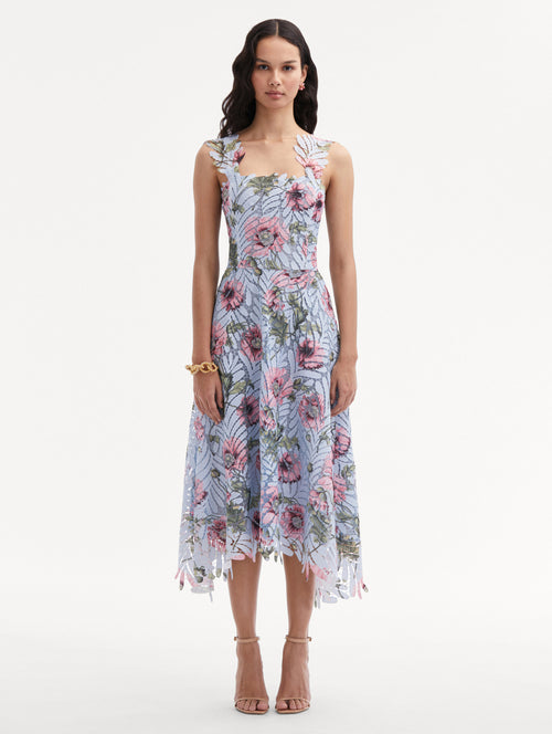 Poppy Printed Fern Guipure Dress Front View