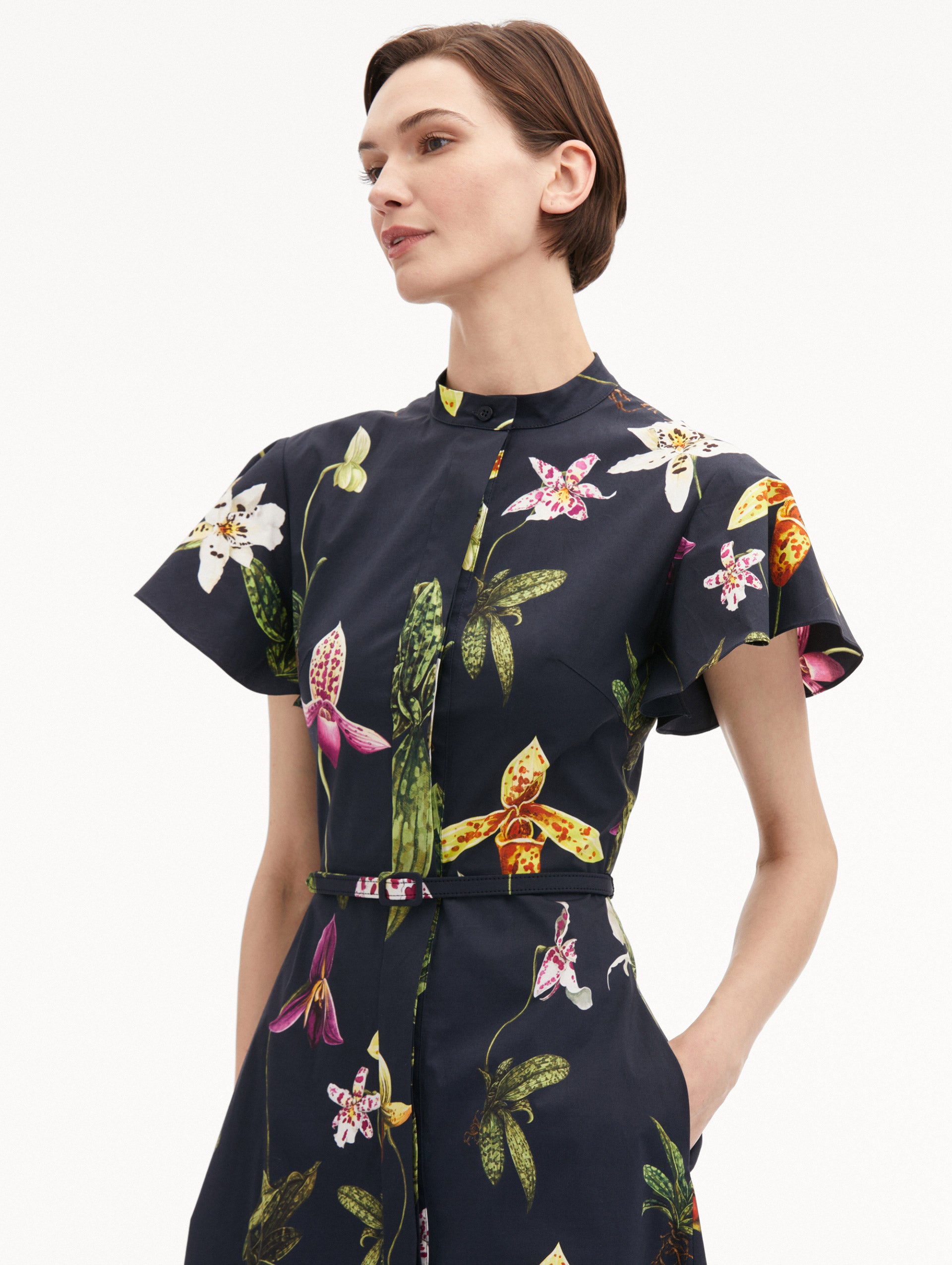 Orchid Cotton Poplin Short Sleeve Dress Zoom View