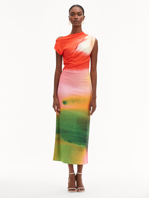 Abstract Watercolor Jersey Dress Front View