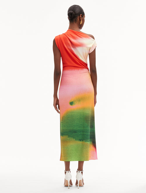 Abstract Watercolor Jersey Dress Back View