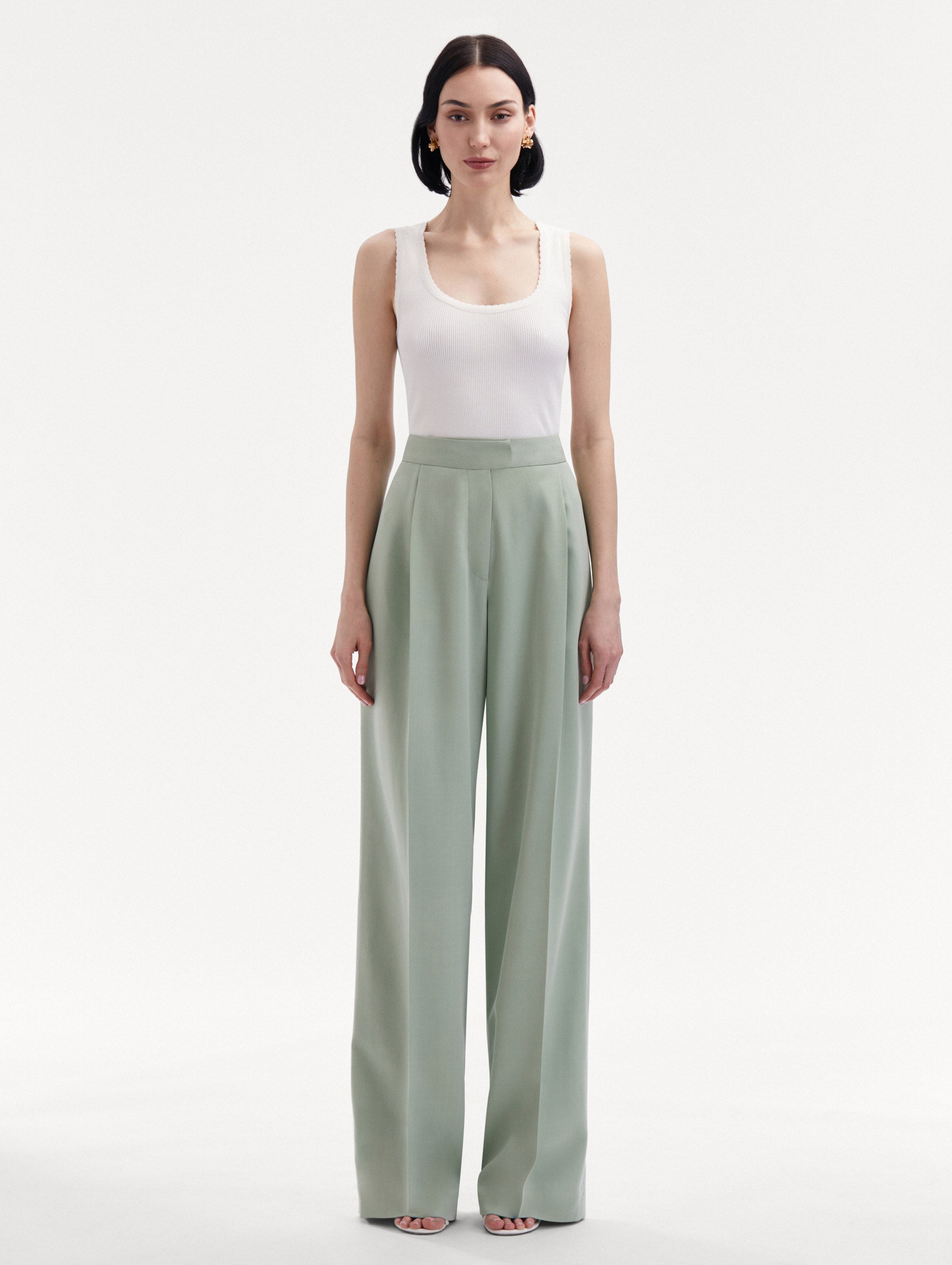 Wide Leg Silk Georgette Pant Front View