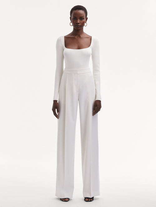 Wide Leg Wool Gabardine Pant Front View