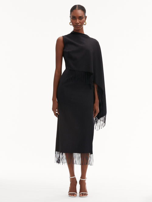 Fringed Cape Midi Dress
Front View