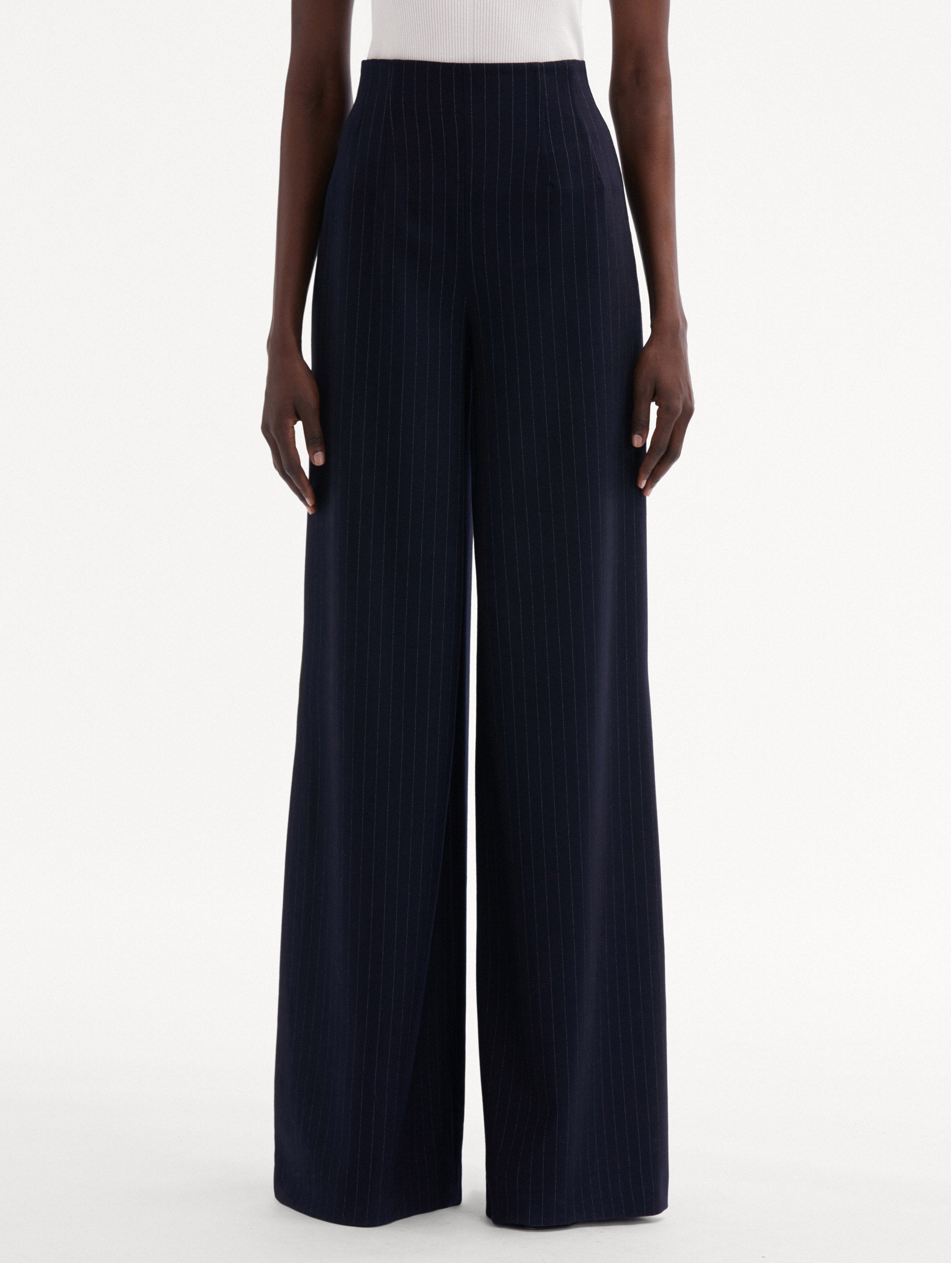 Pinstriped Wide Leg Pant Front View