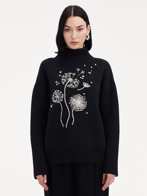 Dandelion Crystal Embroidered Pullover Front View