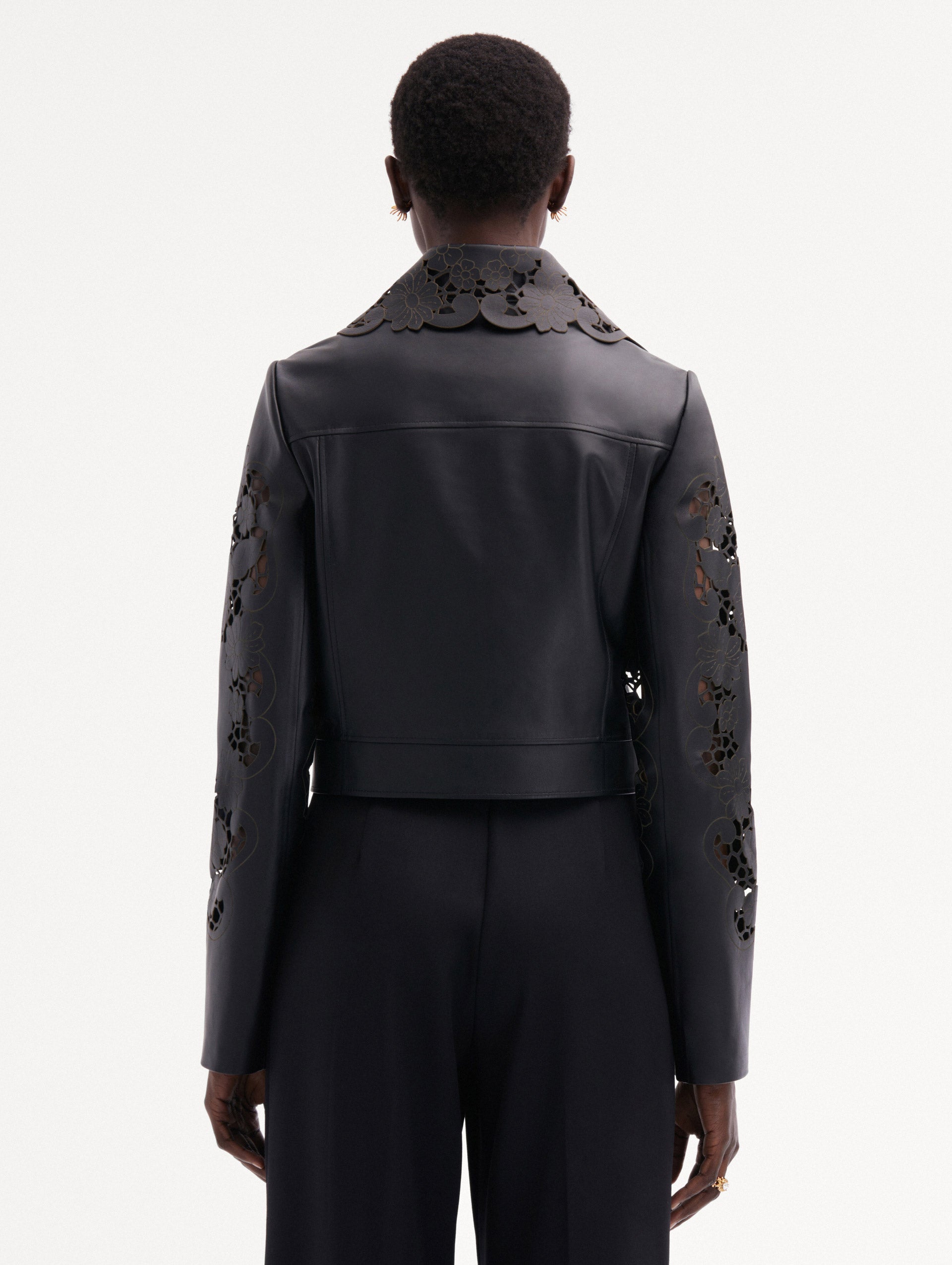 Laser Cut Floral Leather Jacket Back View