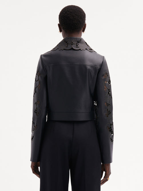 Laser Cut Floral Leather Jacket Back View