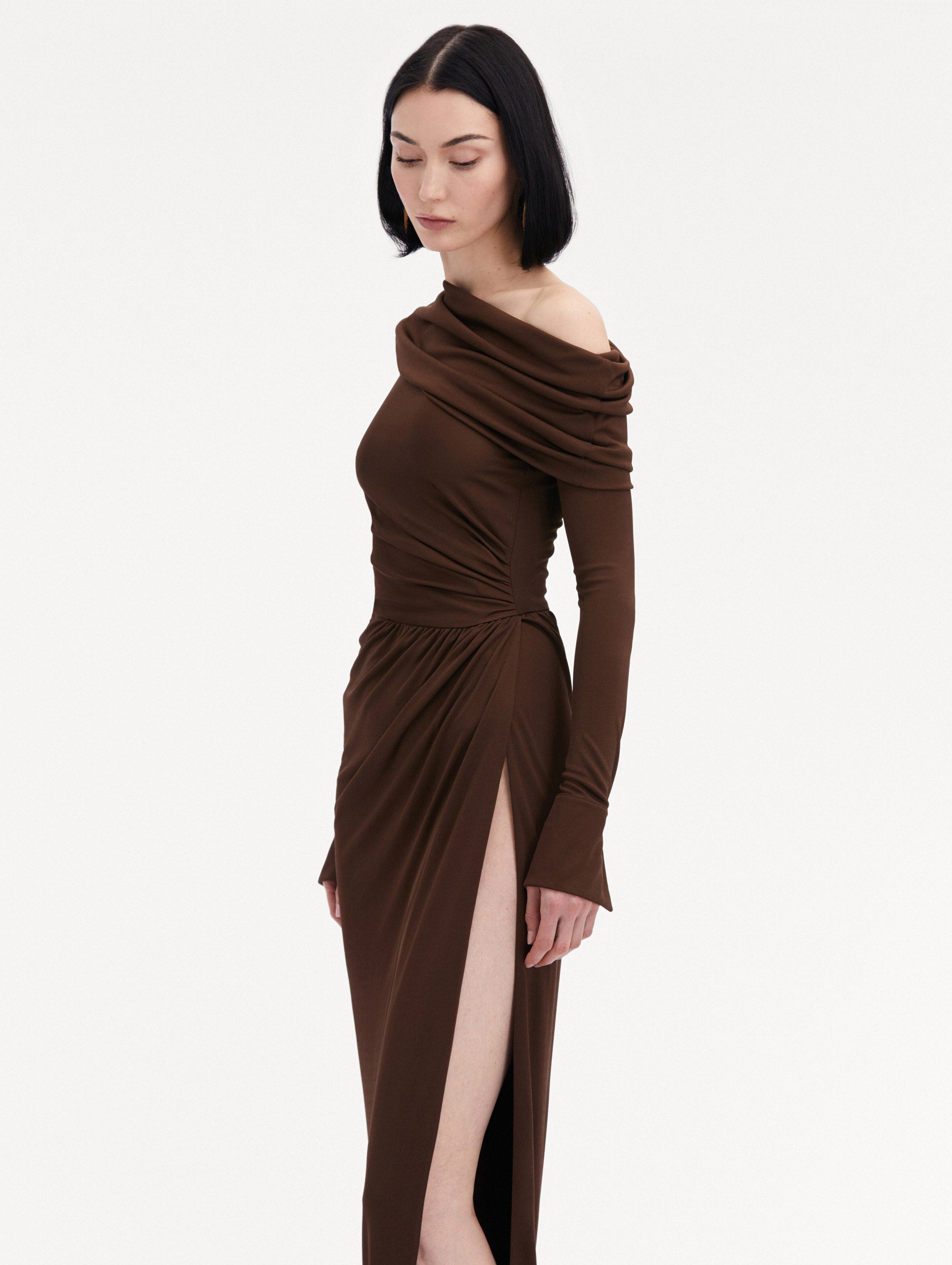 Off Shoulder Jersey Cocktail Dress Zoom View