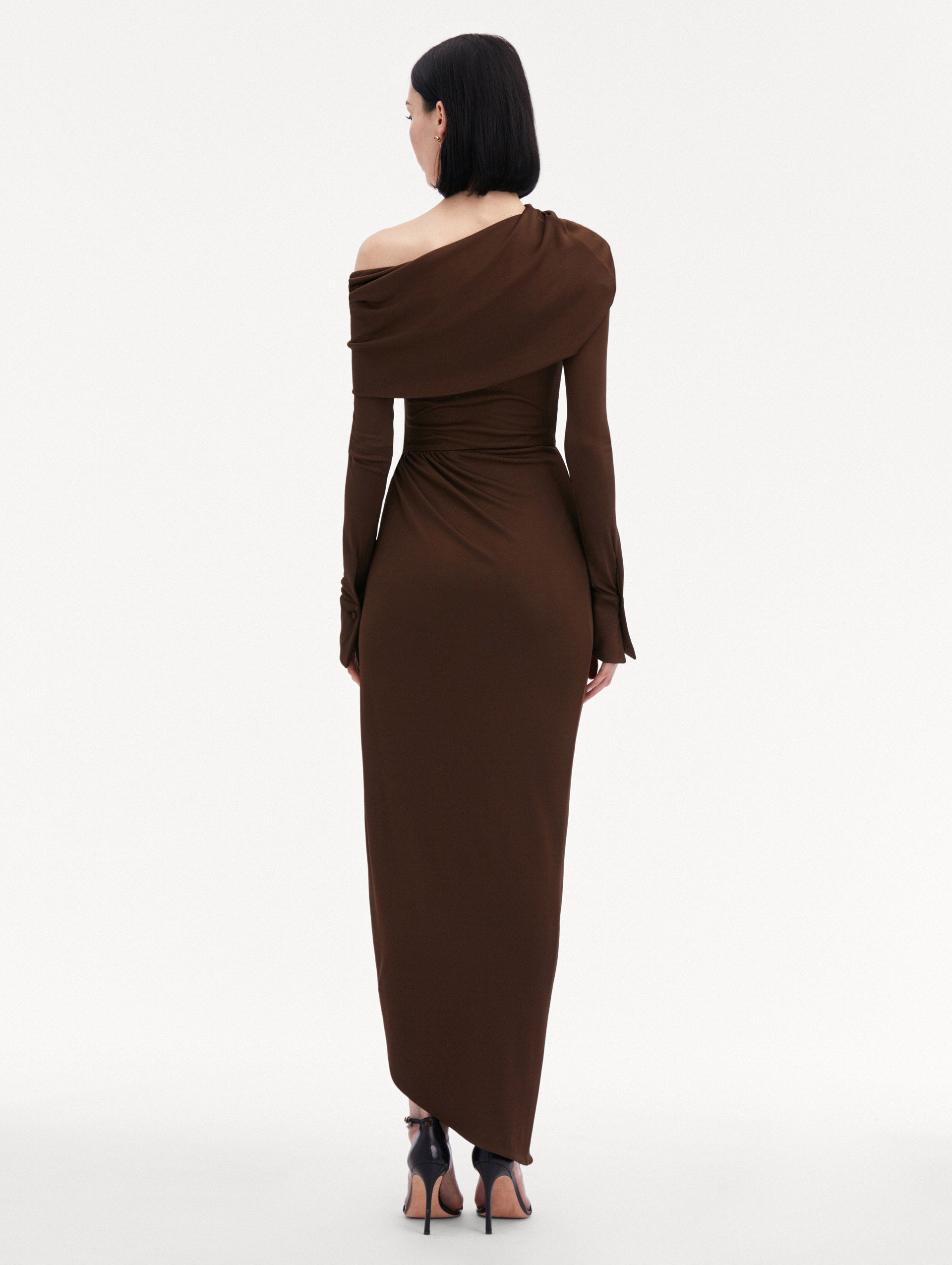 Off Shoulder Jersey Cocktail Dress Back View