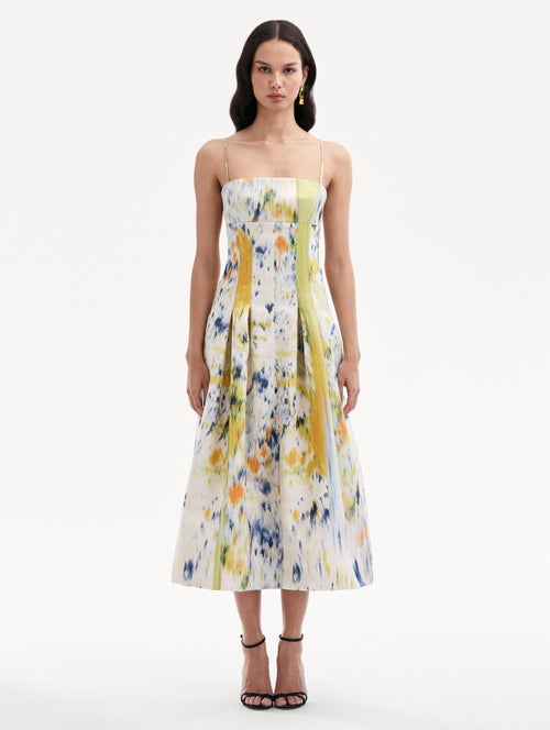 Abstract Brushstroke Satin Dress Front View