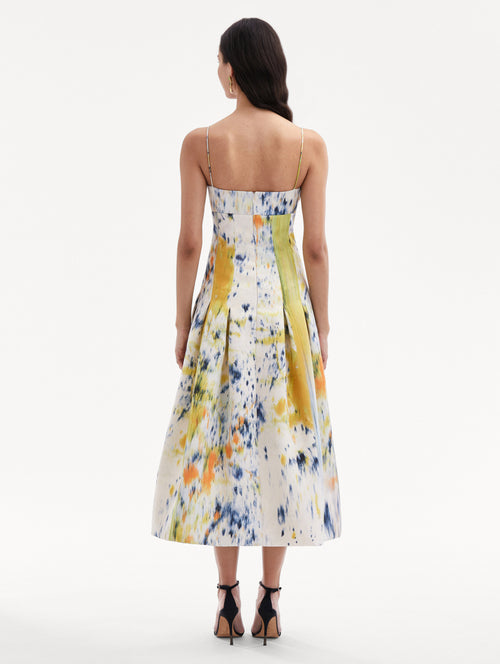 Abstract Brushstroke Satin Dress Back View