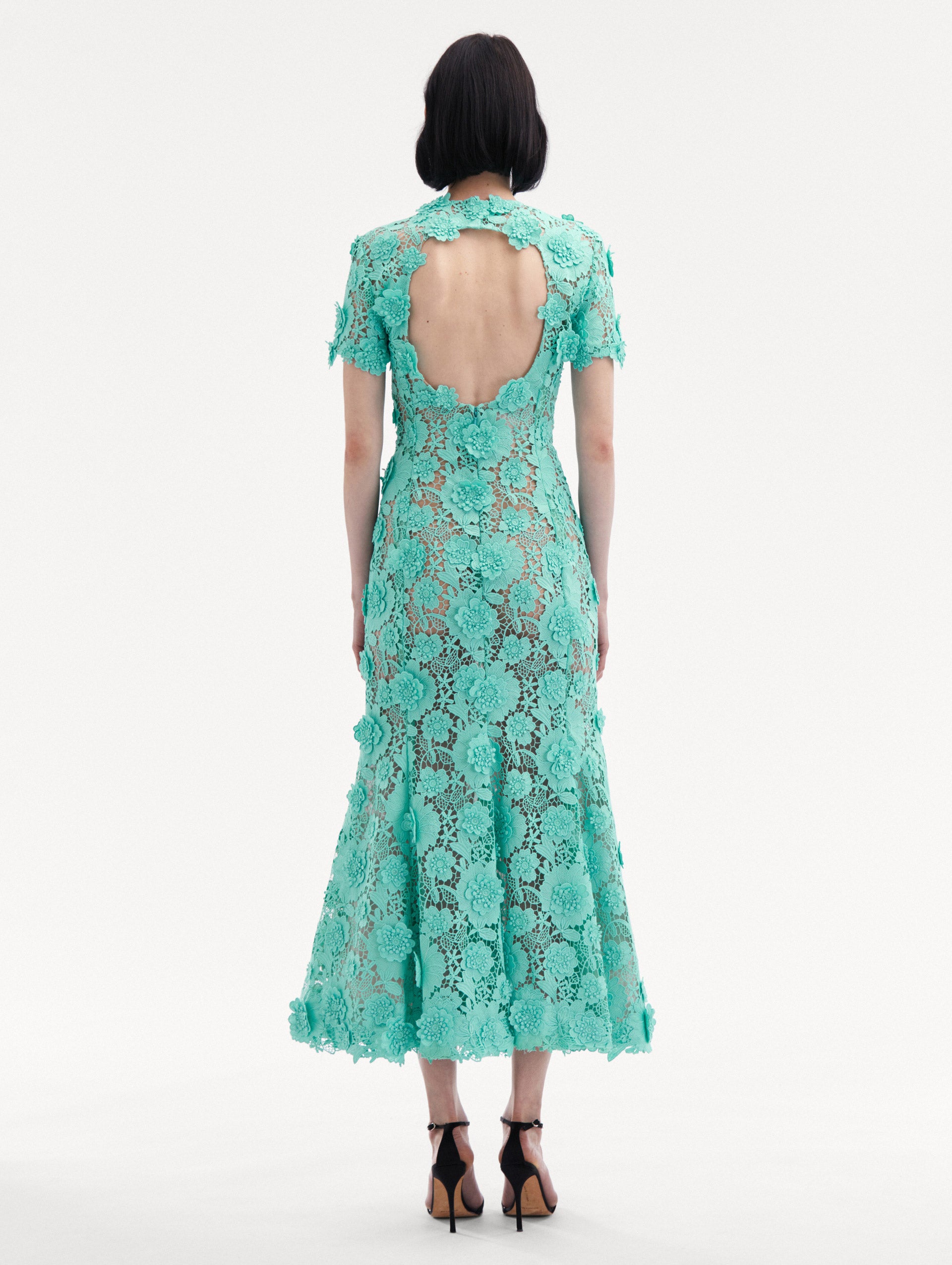 Floral Guipure Cocktail Dress Back View