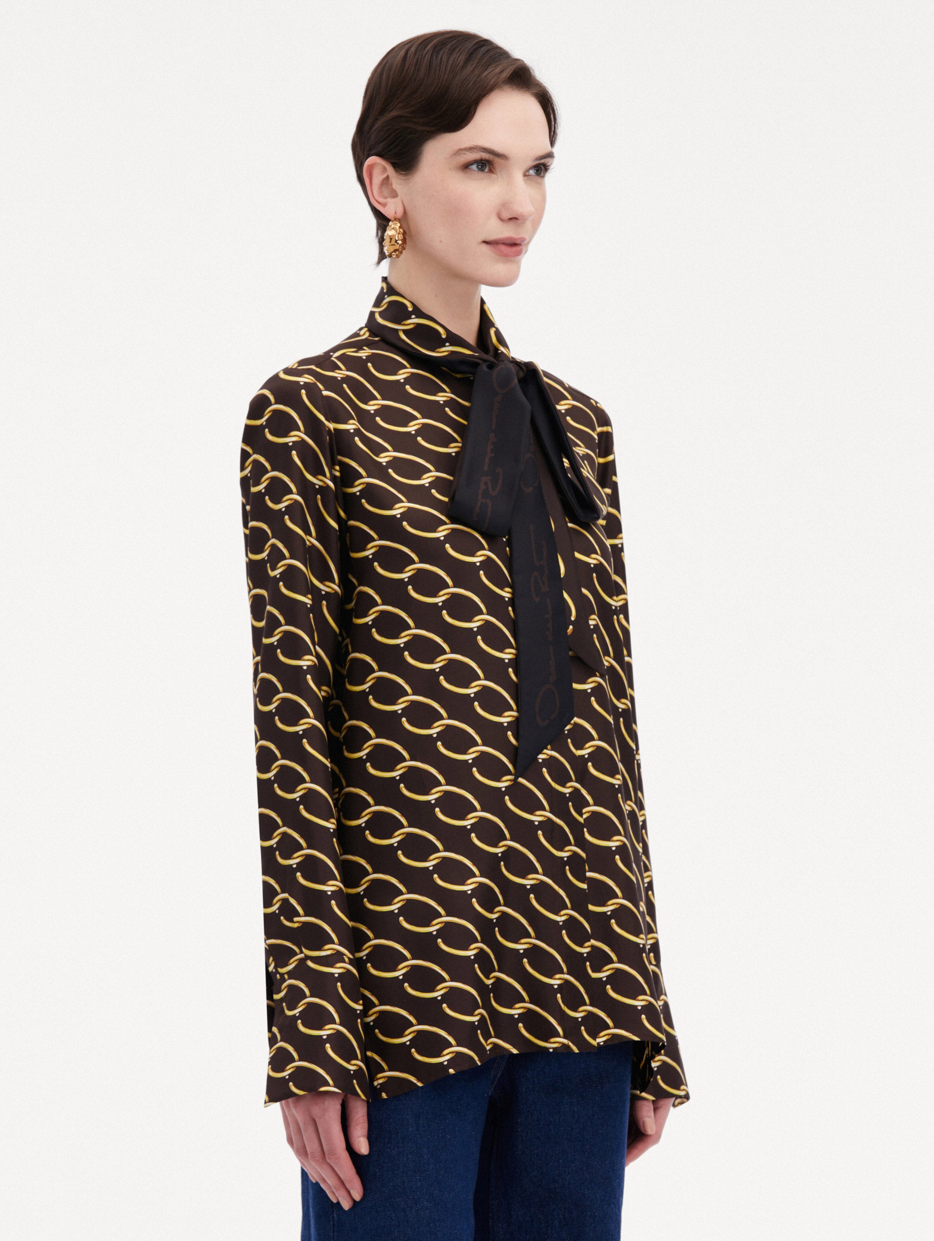 Oscar Chain-Link Silk Twill Blouse Side View