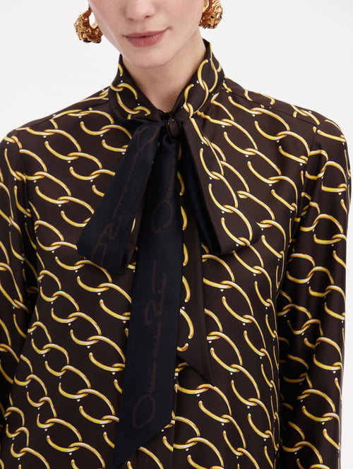 Oscar Chain-Link Silk Twill Blouse Zoom View