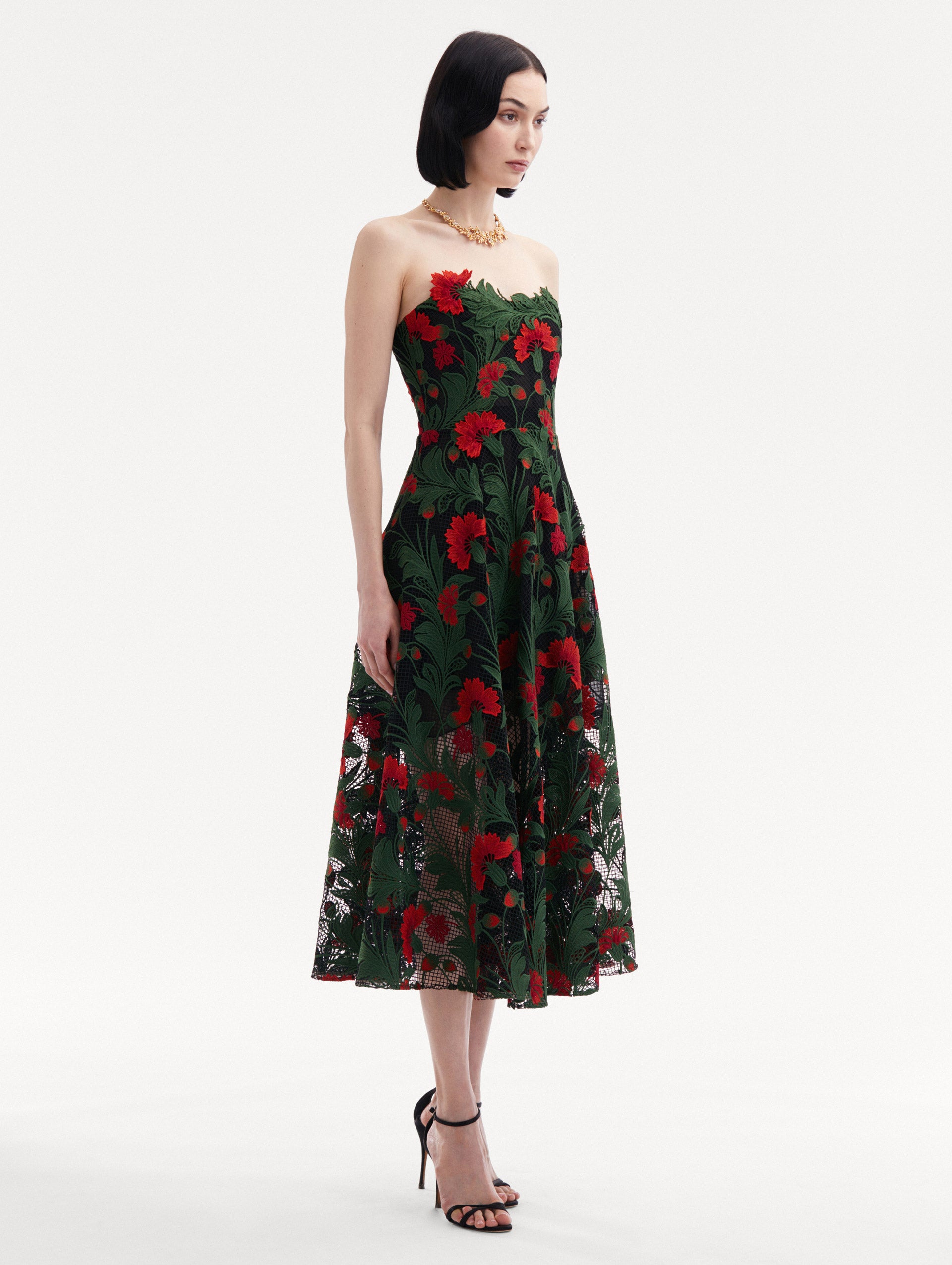 Marbled Carnation Guipure Cocktail Dress Side View