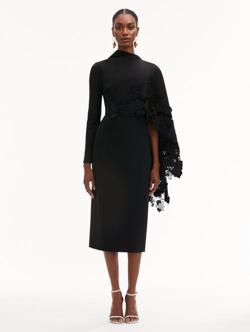 Orchid Guipure Cape Midi Dress
Front View